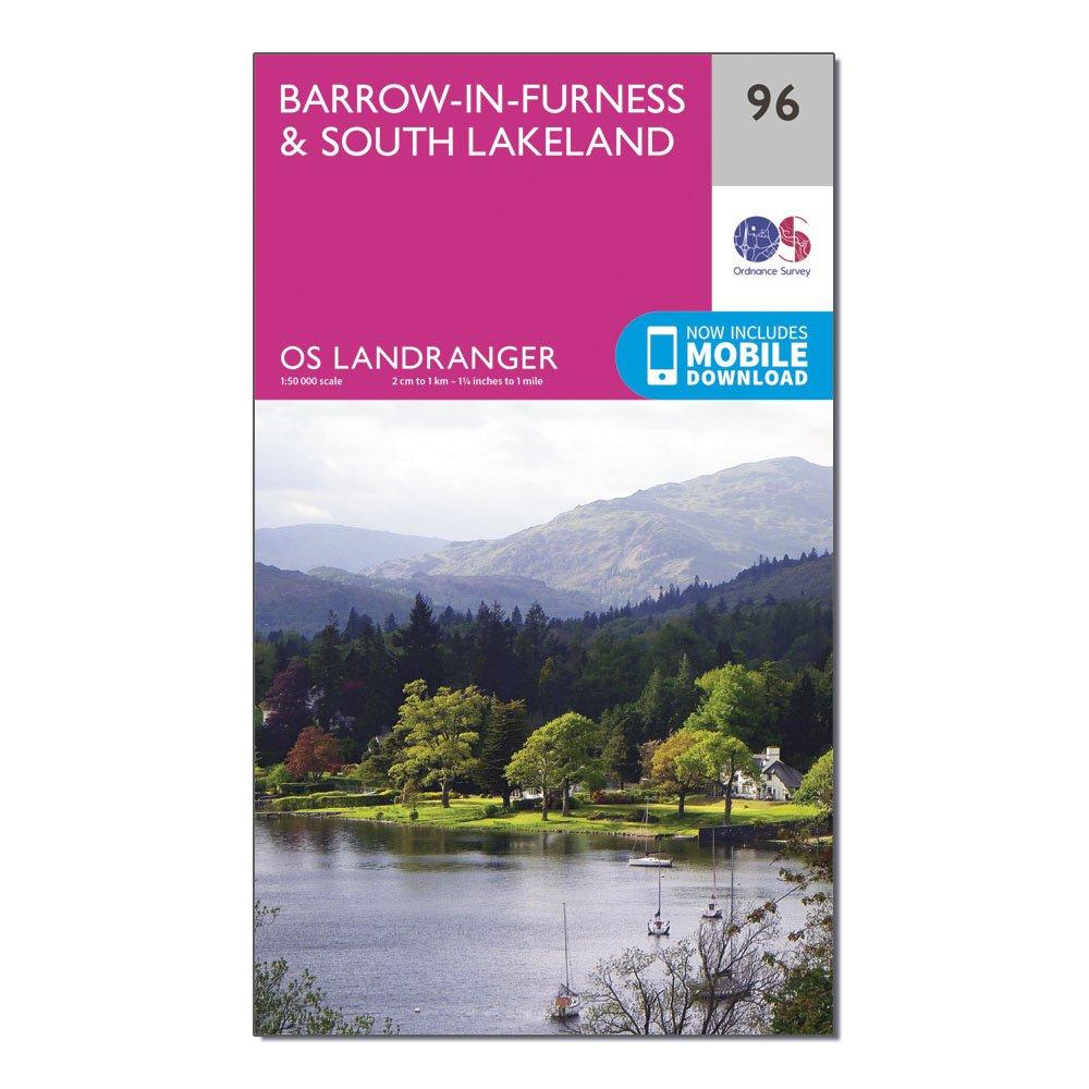 Image of Ordnance Survey Landranger 96 Barrow-In-Furness & South Lakeland Map With Digital Version - Pink, Pink