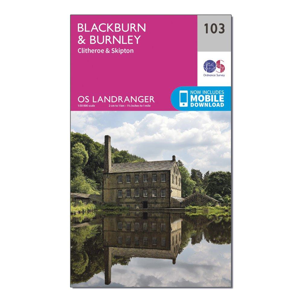 Image of Ordnance Survey Landranger 103 Blackburn & Burnley, Clitheroe & Skipton Map With Digital Version - Pink, Pink