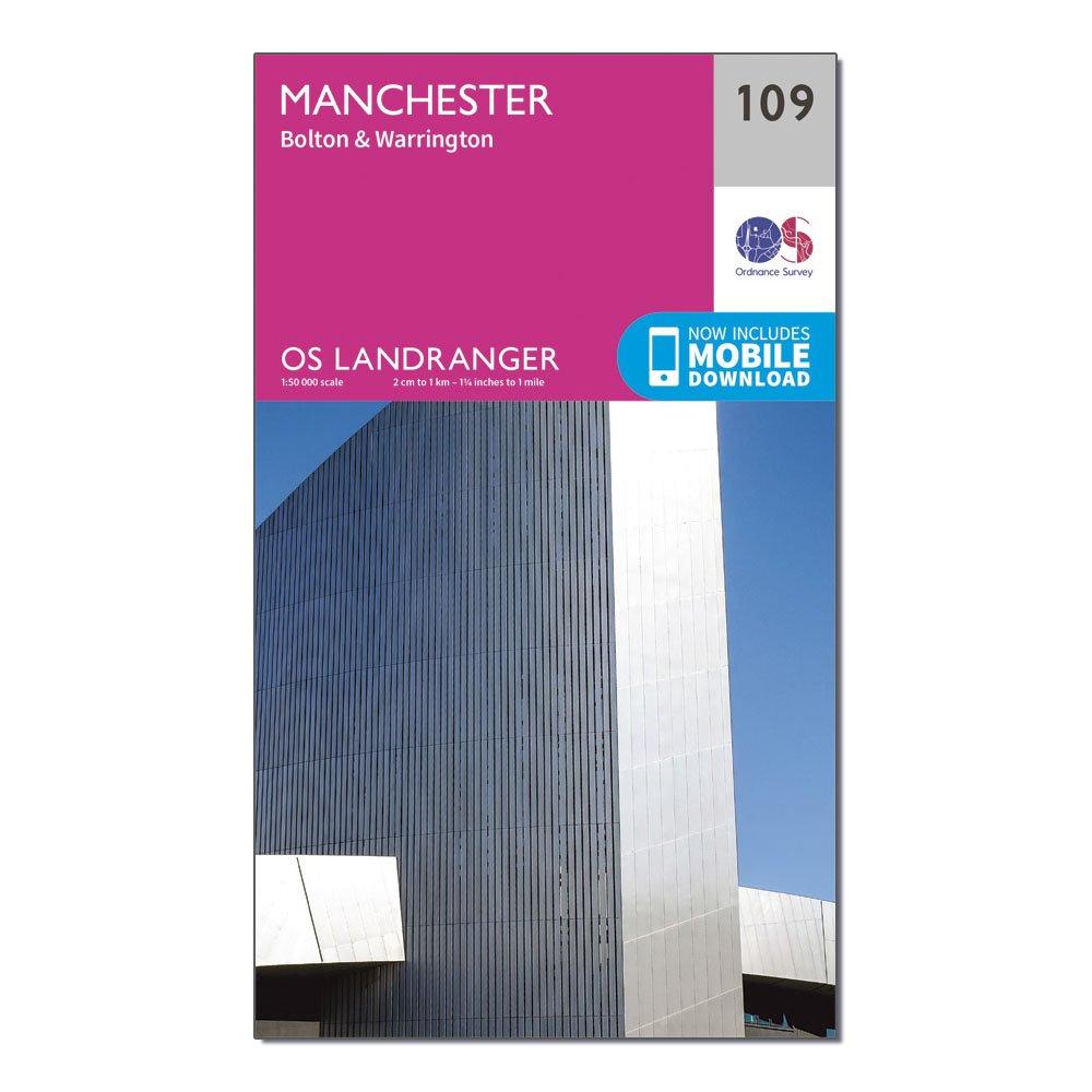 Image of Ordnance Survey Landranger 109 Manchester, Bolton & Warrington Map With Digital Version - Pink, Pink