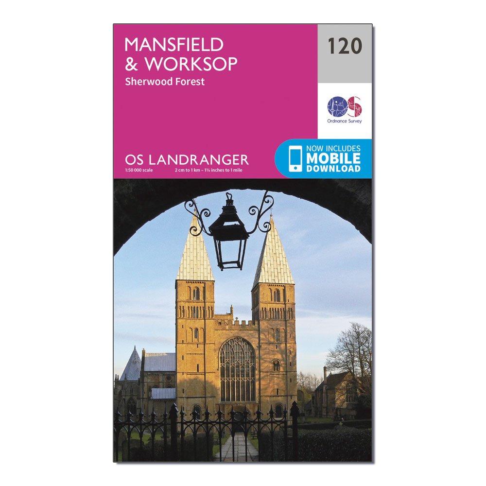 Image of Ordnance Survey Landranger 120 Mansfield & Worksop, Sherwood Forest Map With Digital Version - Pink, Pink