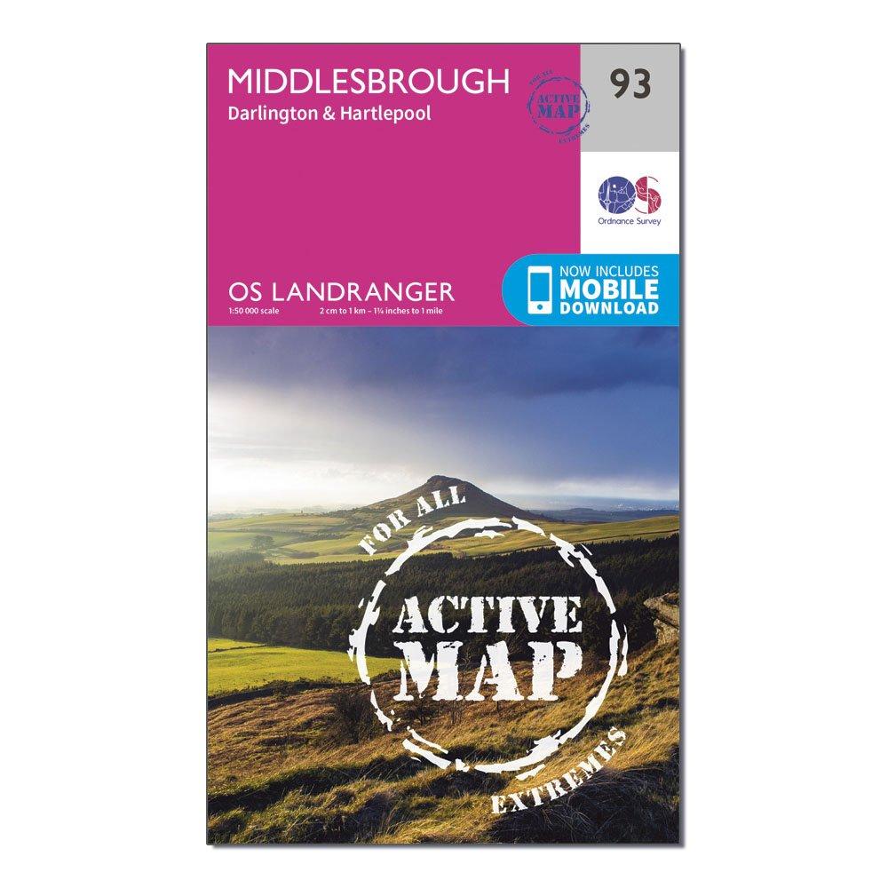 Landranger Active 93 Middlesbrough, Darlington & Hartlepool Map With Digital Version - Pink, Pink