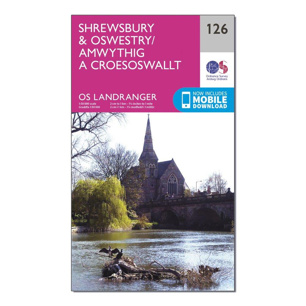 Image of Ordnance Survey Landranger 126 Shrewsbury & Oswestry Map With Digital Version - Pink, Pink