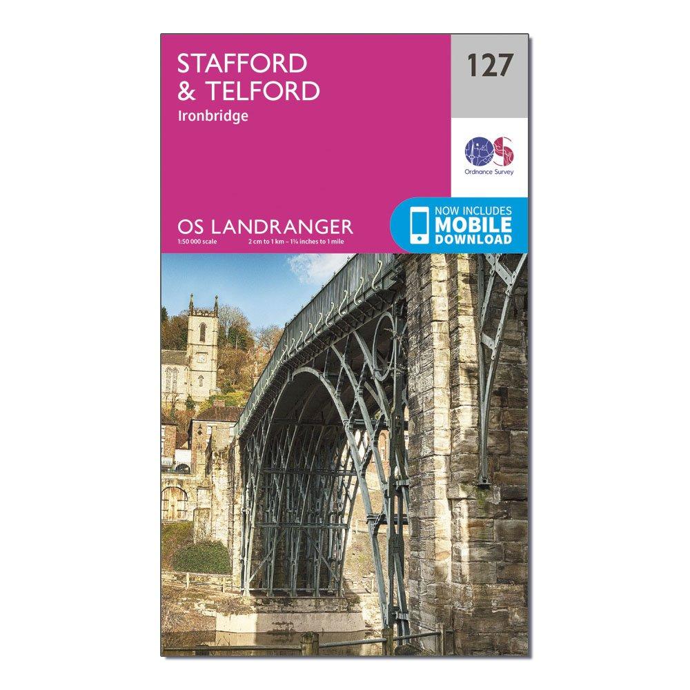 Image of Ordnance Survey Landranger 127 Stafford & Telford, Ironbridge Map With Digital Version - Pink, Pink