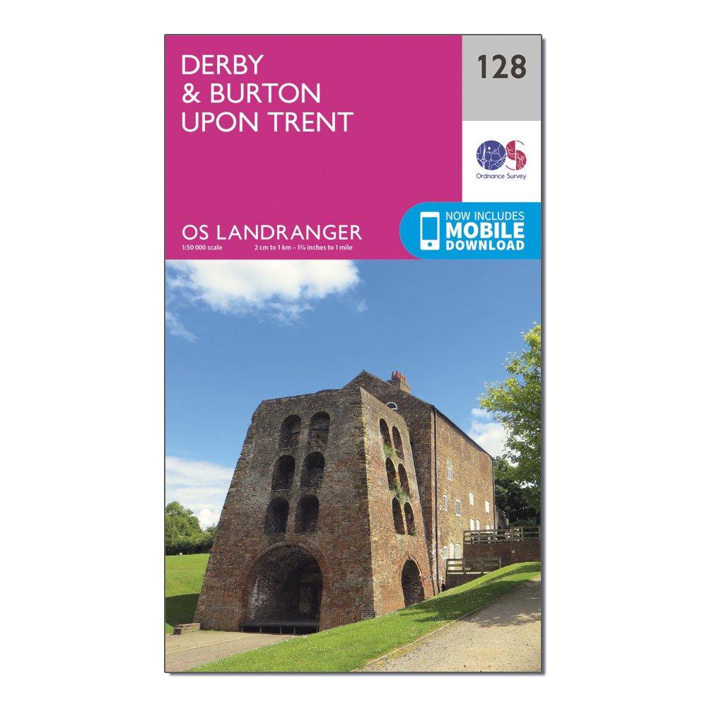 Image of Ordnance Survey Landranger 128 Derby & Burton Upon Trent Map With Digital Version - Pink, Pink
