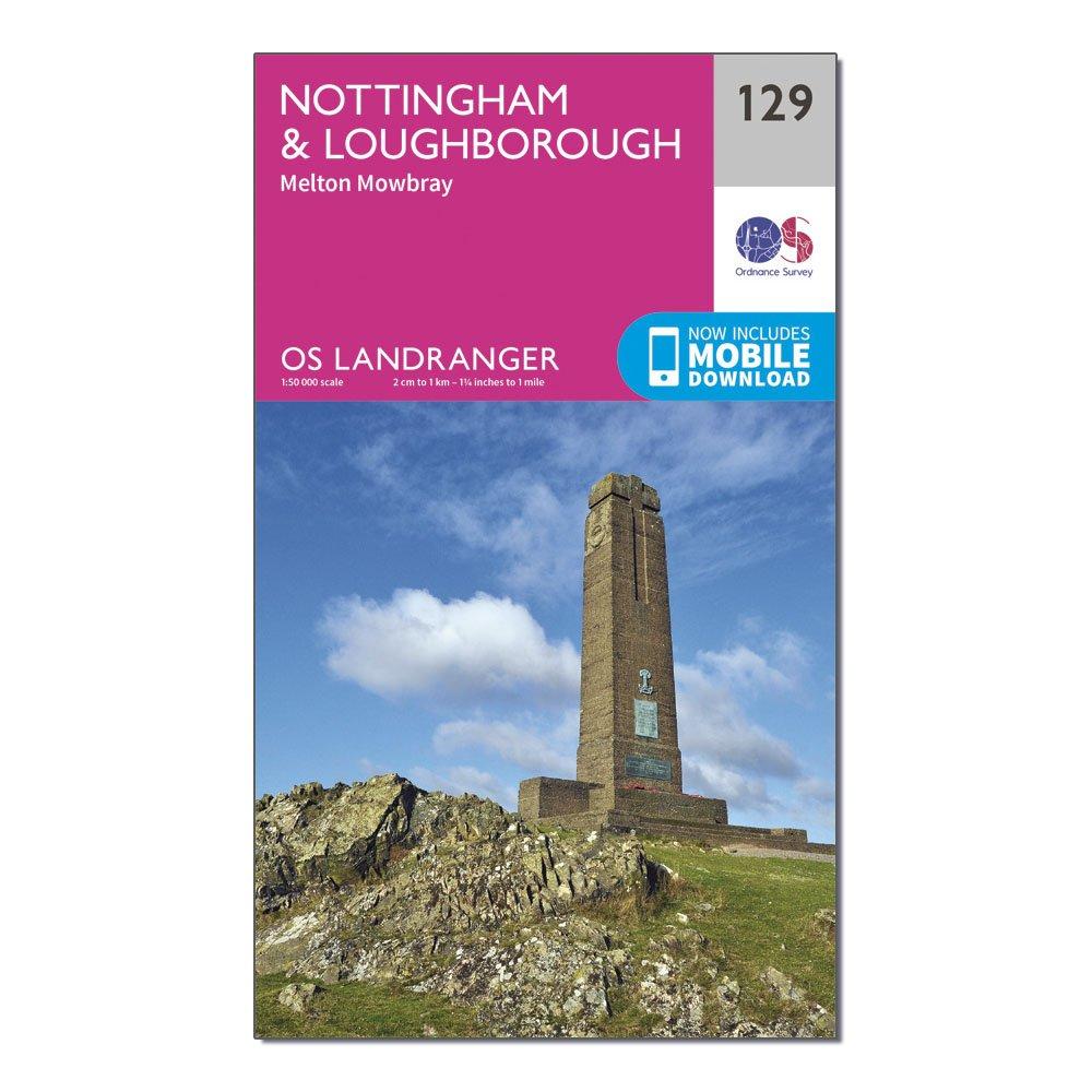 Image of Ordnance Survey Landranger 129 Nottingham & Loughborough, Melton Mowbray Map With Digital Version - Pink, Pink