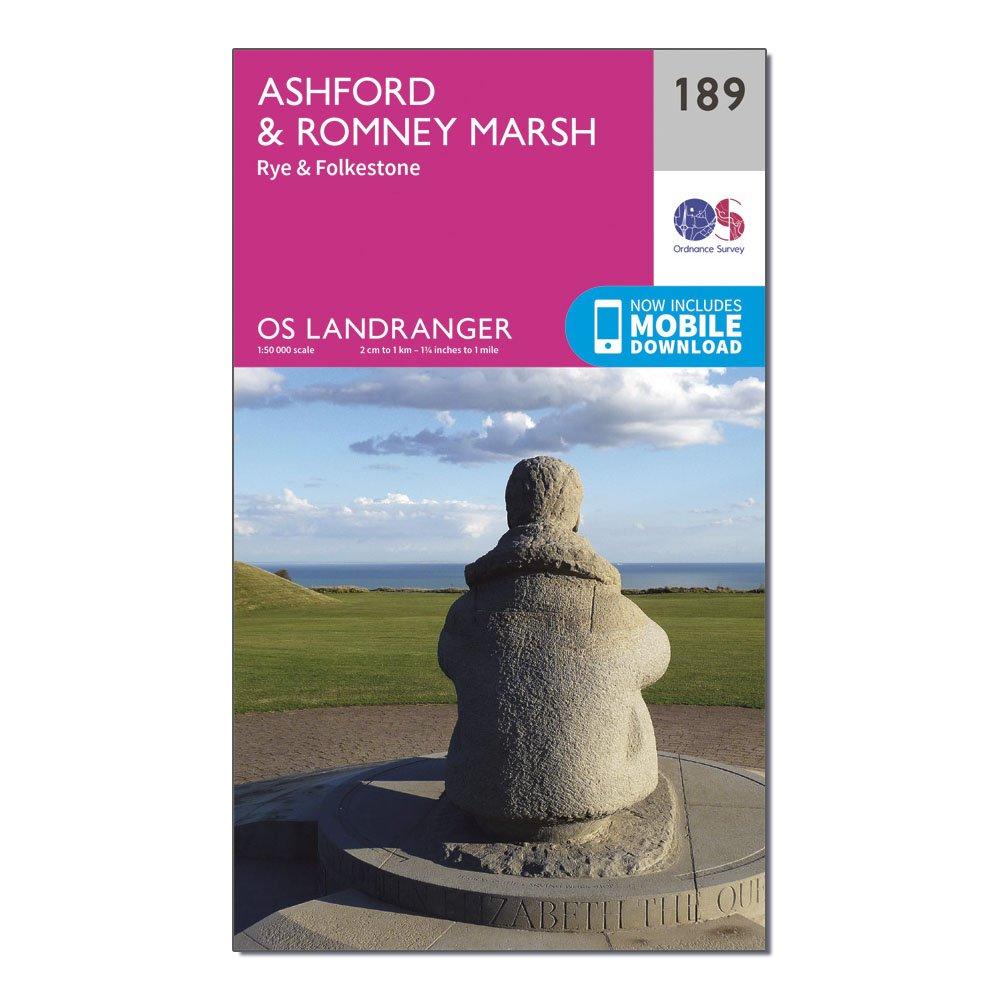 Image of Ordnance Survey Landranger 189 Ashford & Romney Marsh, Rye & Folkestone Map With Digital Version - Pink, Pink