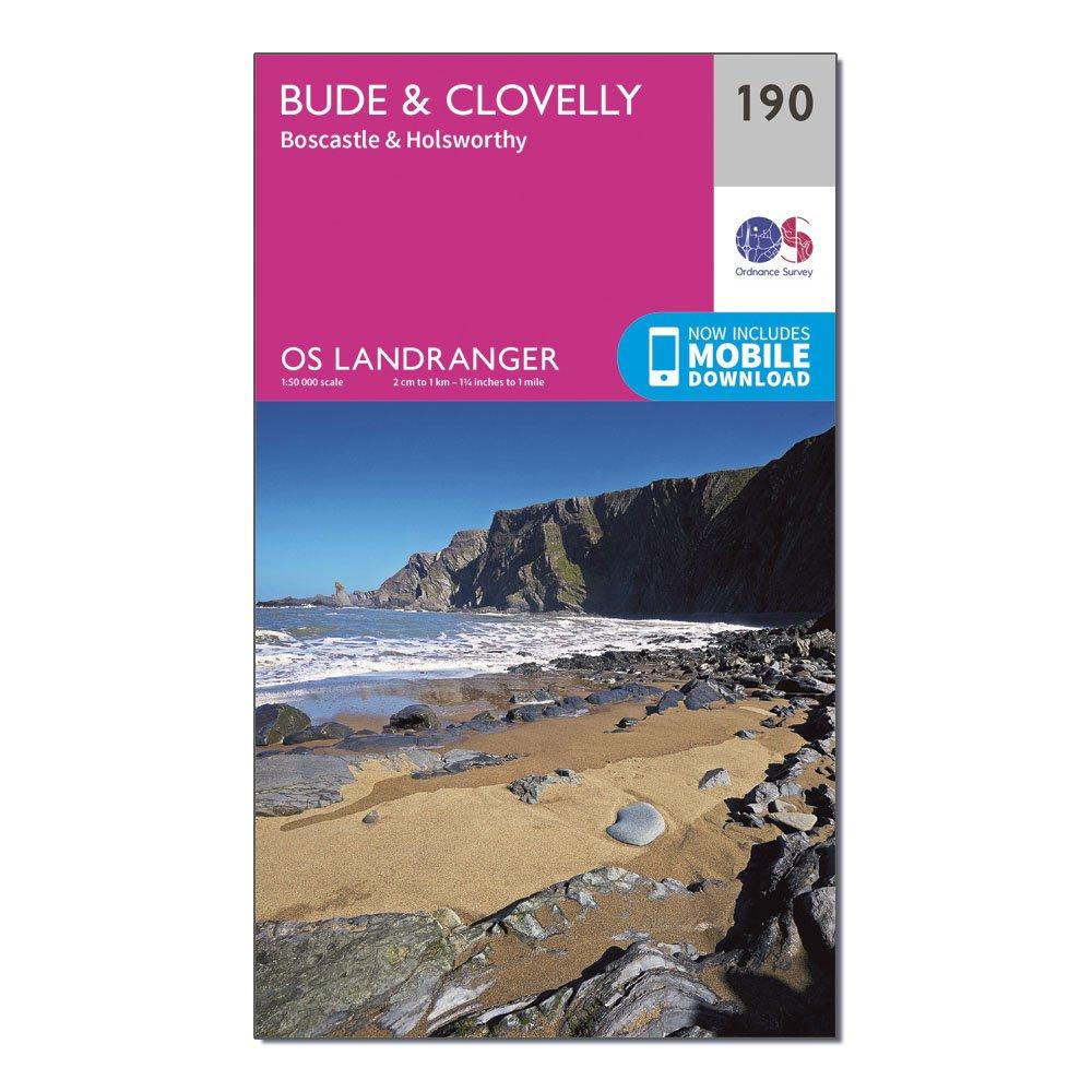 Image of Ordnance Survey Landranger 190 Bude & Clovelly, Boscastle & Holsworthy Map With Digital Version - Pink, Pink