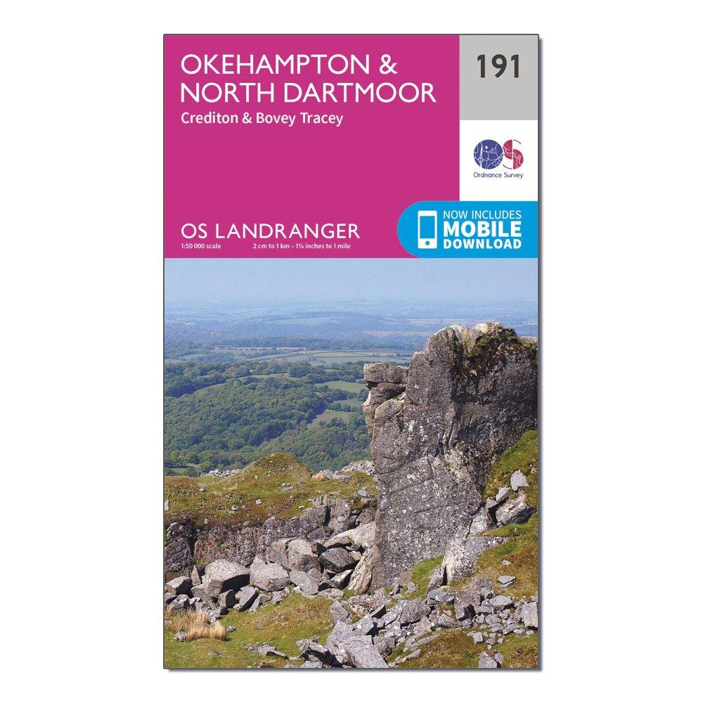 Image of Ordnance Survey Landranger 191 Okehampton & North Dartmoor Map - Pink, Pink