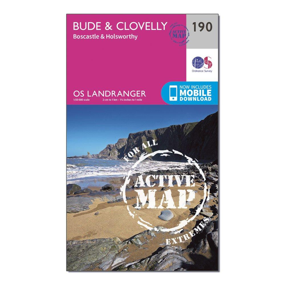 Landranger Active 190 Bude & Clovelly, Boscastle & Holsworthy Map With Digital Version, Pink