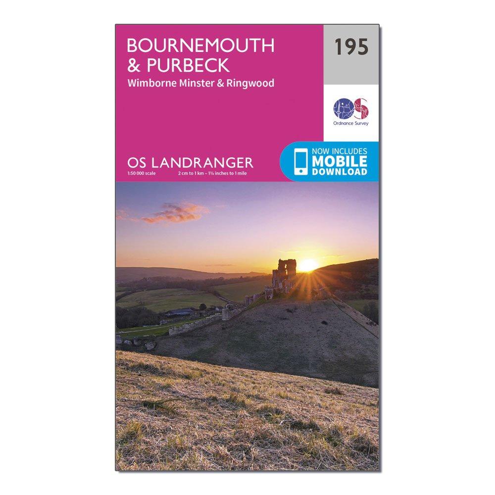 Image of Ordnance Survey Landranger 195 Bournemouth & Purbeck, Wimborne Minster & Ringwood Map With Digital Version - Pink, Pink