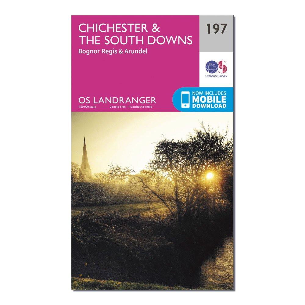 Image of Ordnance Survey Landranger 197 Chichester & The South Downs Map With Digital Version - Pink, Pink