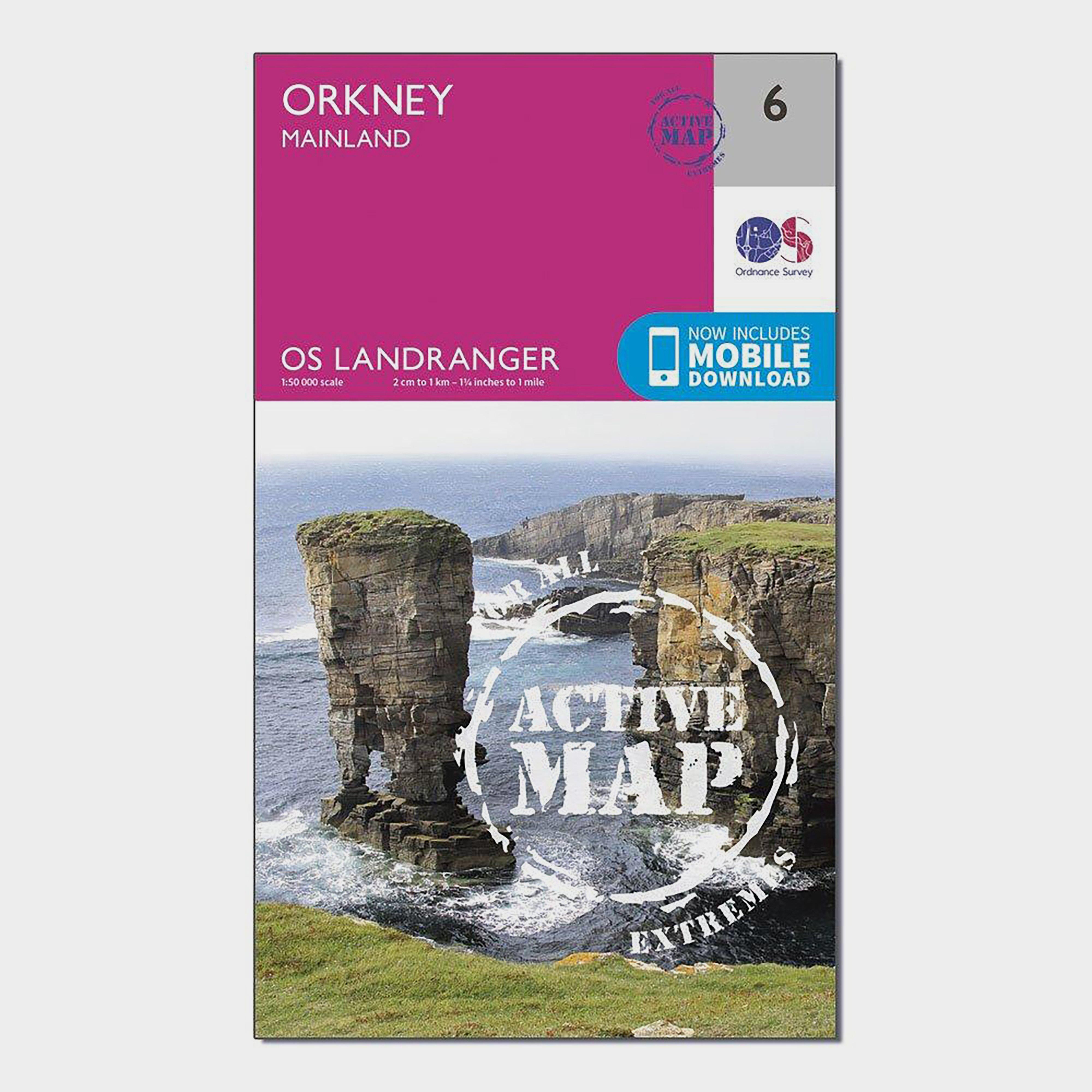 Image of Ordnance Survey Landranger Active 6 Orkney Mainland Map With Digital Version - Pink, Pink