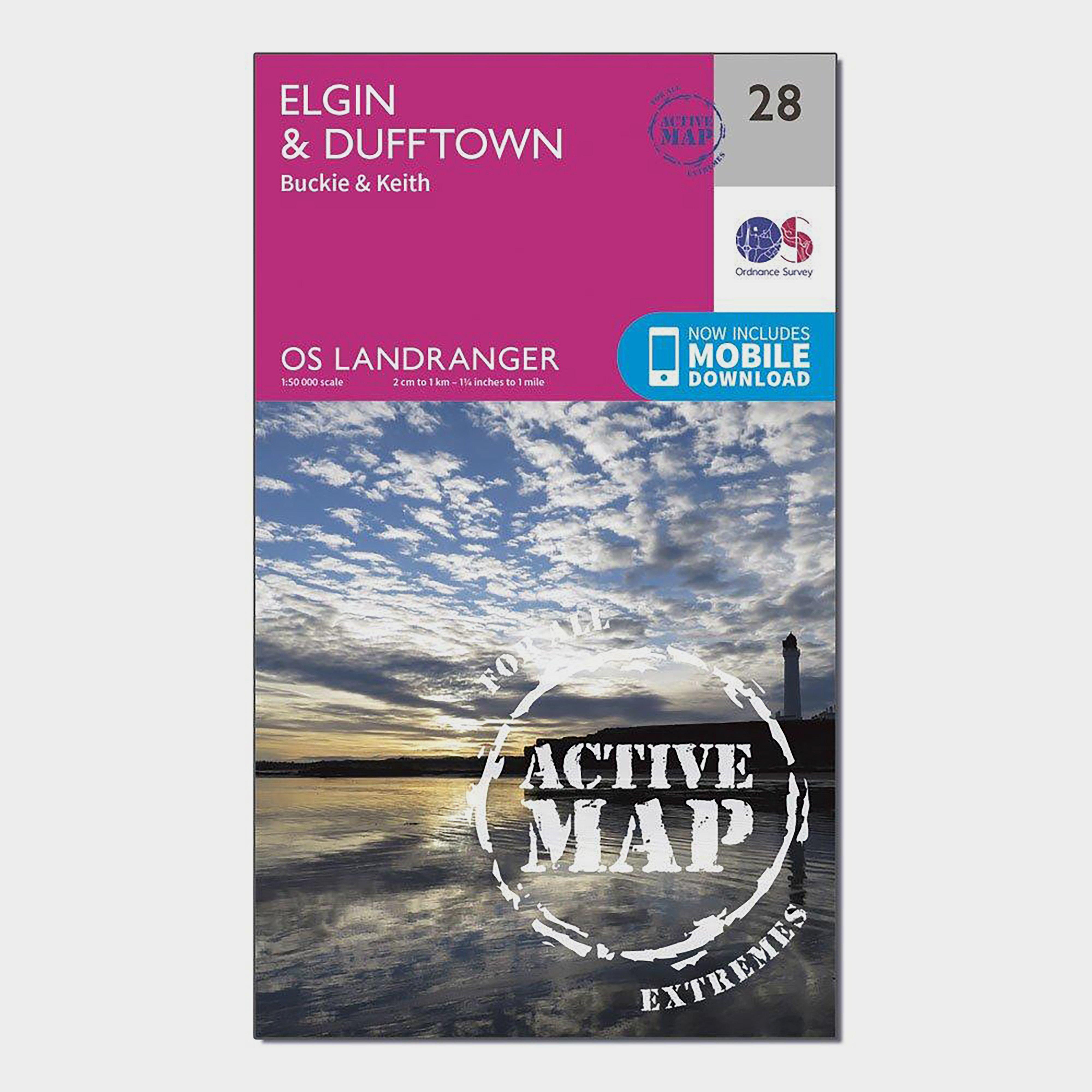 Landranger Active 28 Elgin, Dufftown, Buckie & Keith Map With Digital Version - Pink, Pink