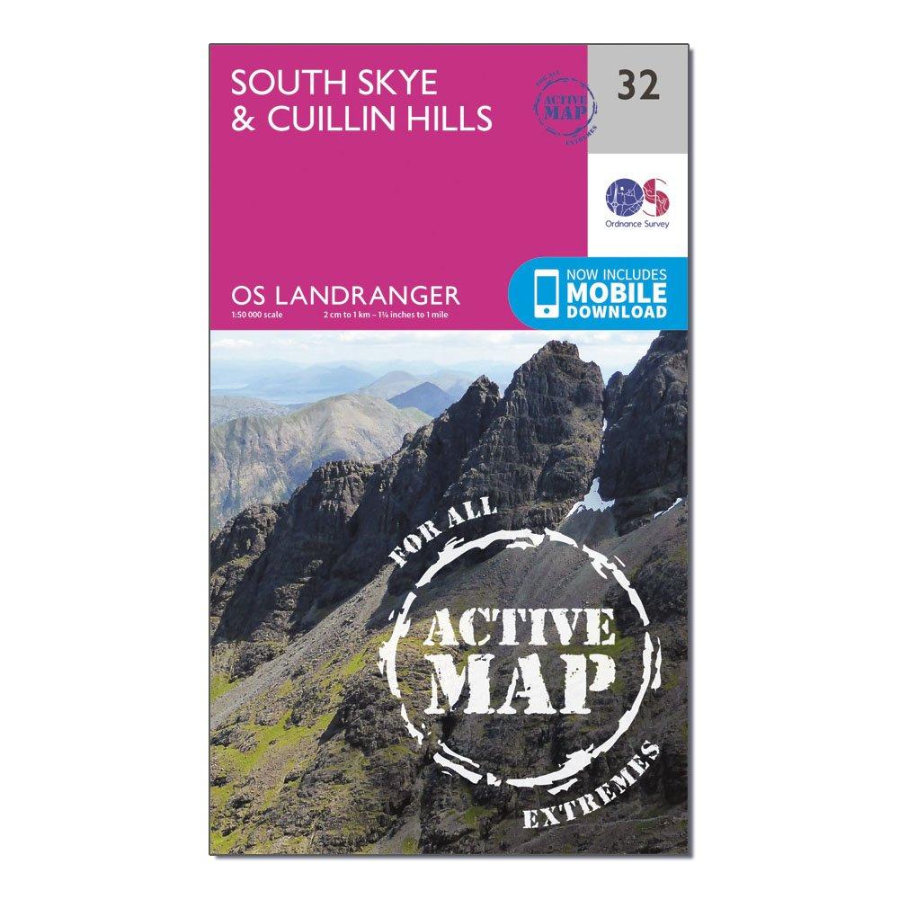 Image of Ordnance Survey Landranger Active 32 South Skye & Cuillin Hills Map With Digital Version - Pink, Pink