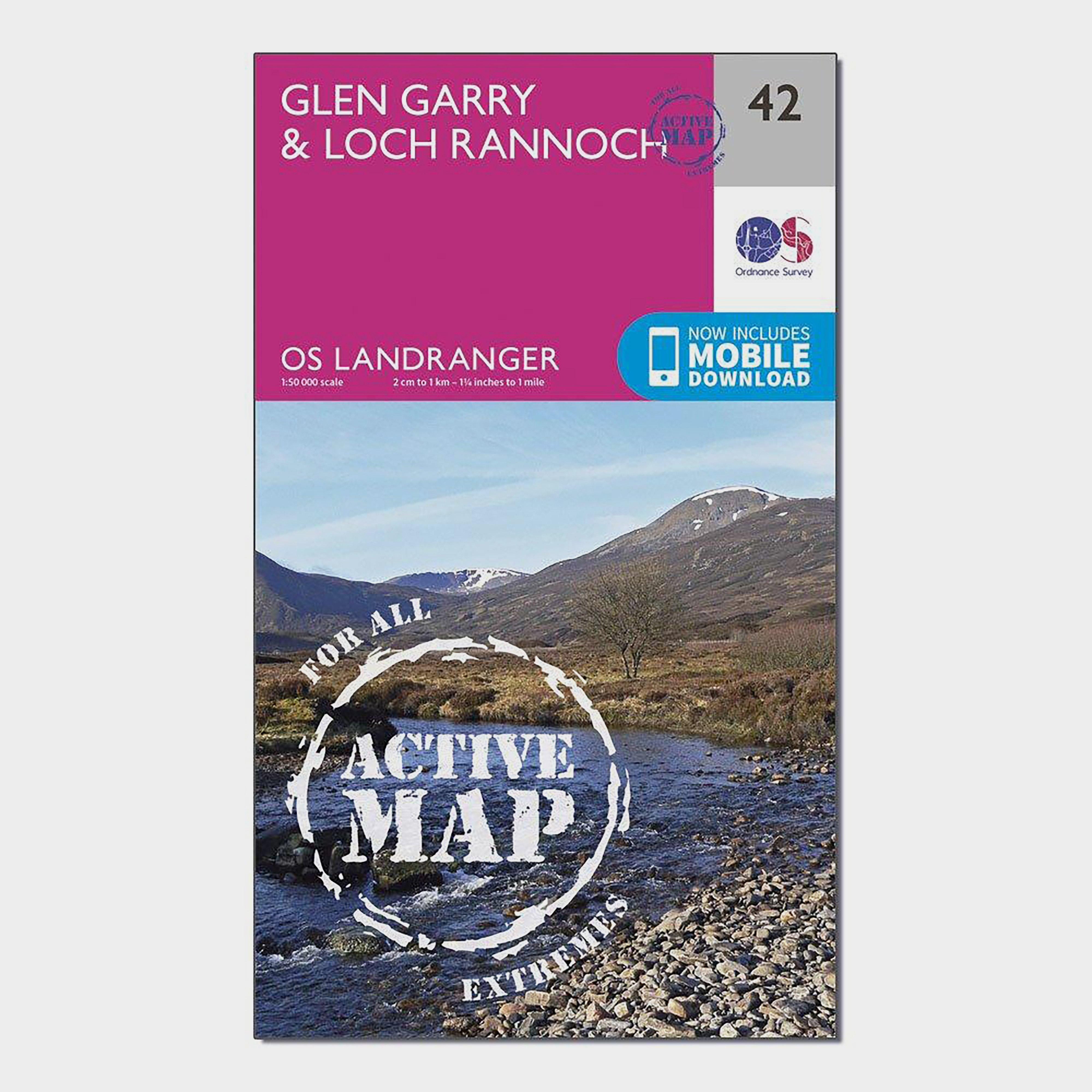 Image of Ordnance Survey Landranger Active 42 Glen Garry & Loch Rannoch Map With Digital Version - Pink, Pink