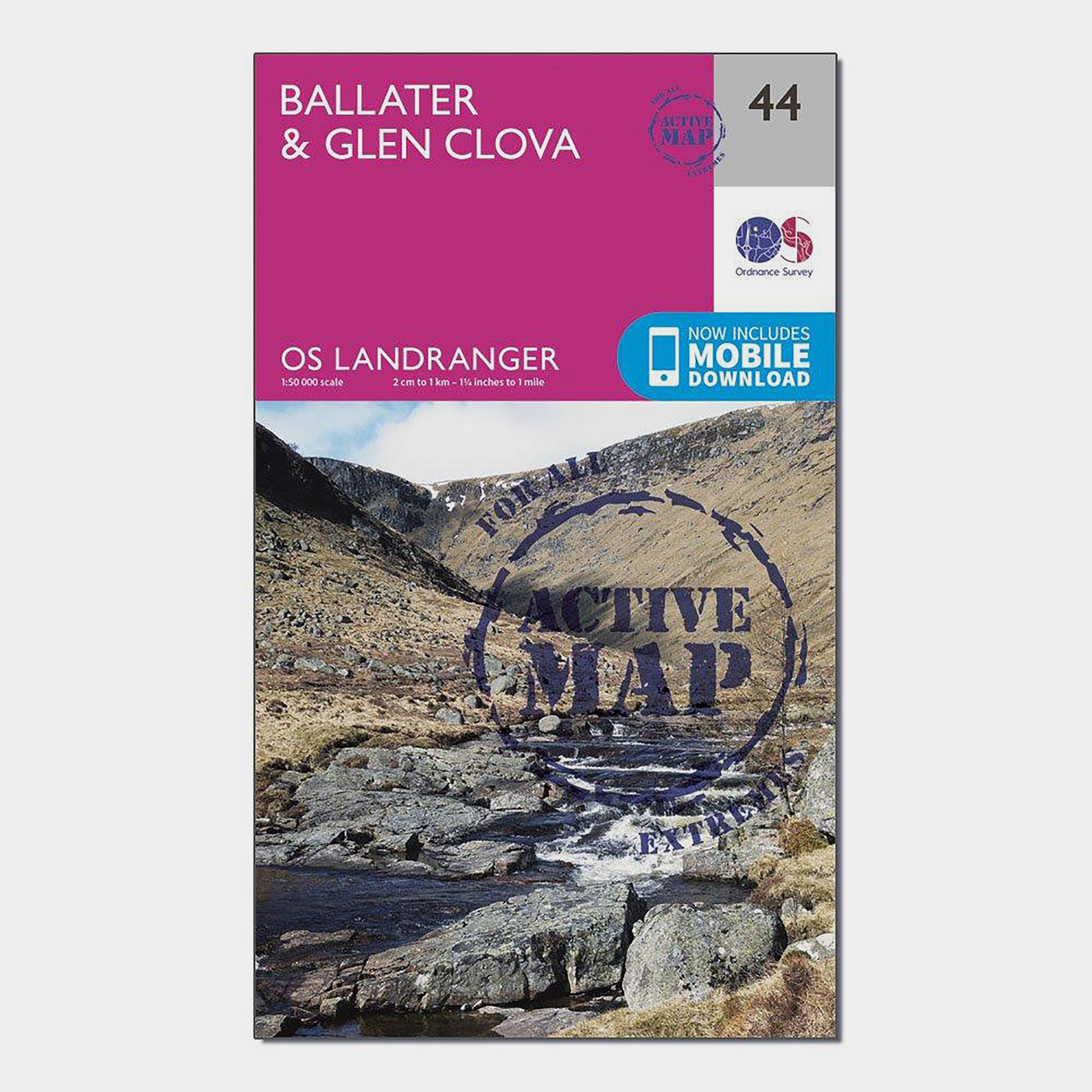 Landranger Active 44 Ballater & Glen Clova Map With Digital Version, Pink
