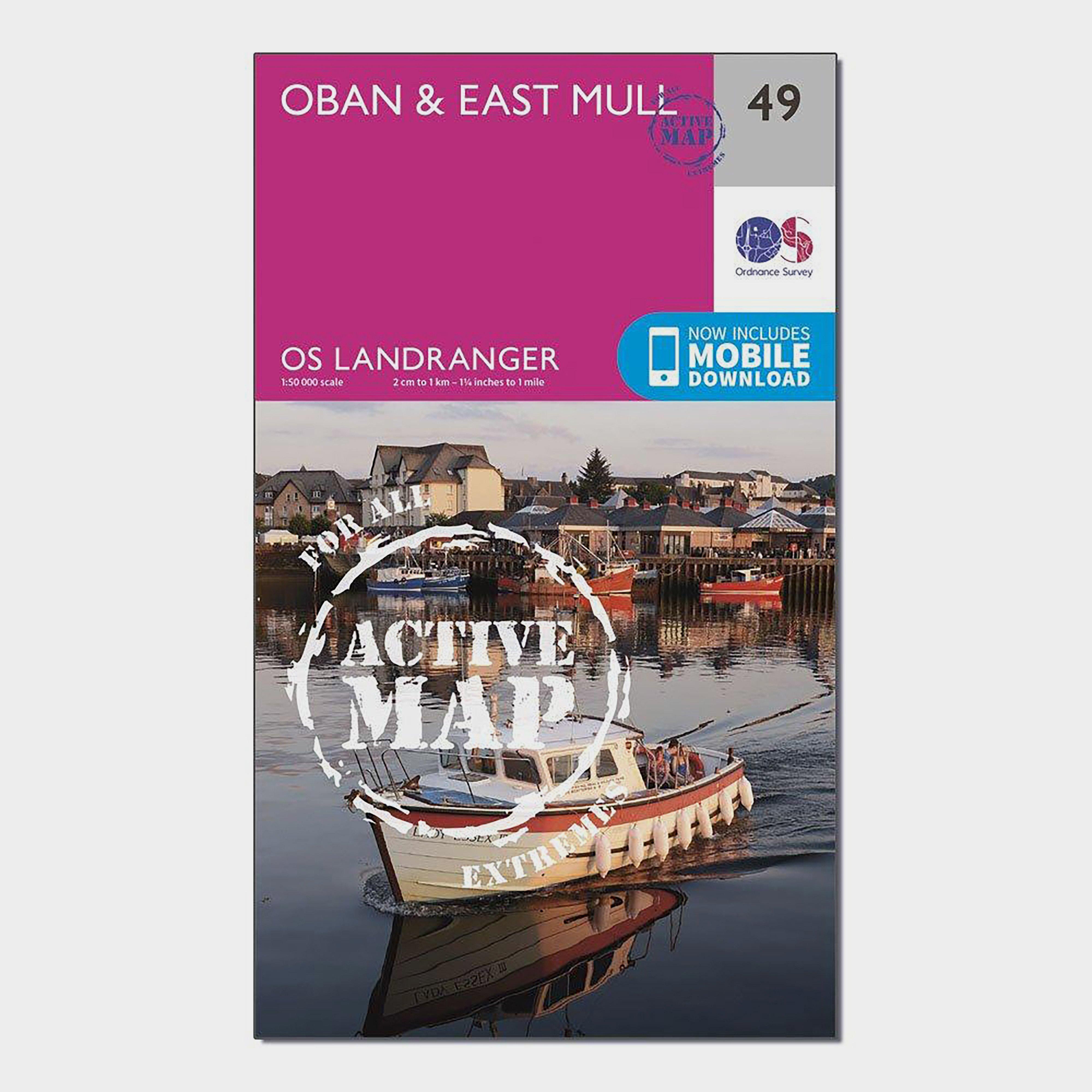 Image of Ordnance Survey Landranger Active 49 Oban & East Mull Map With Digital Version - Pink, Pink