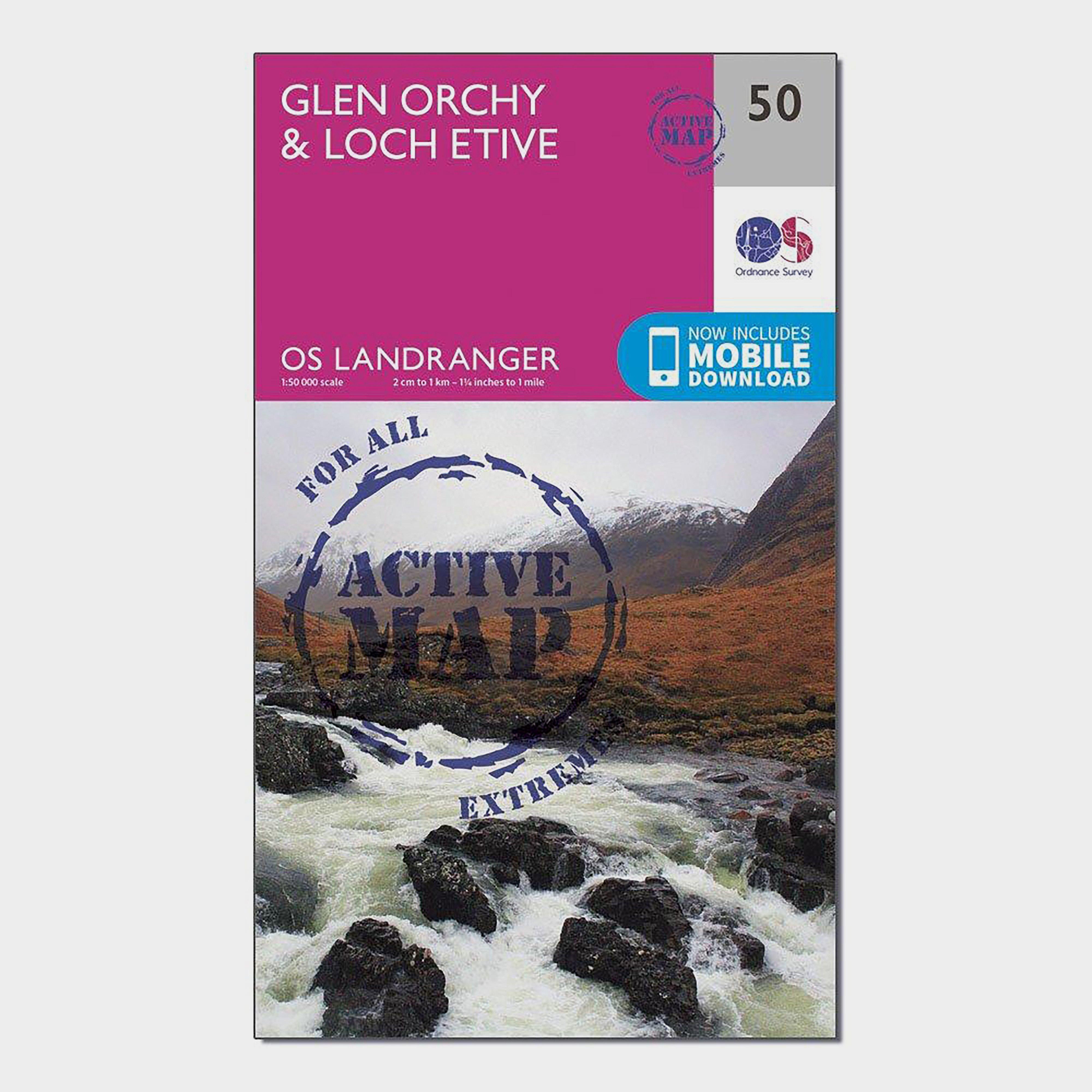 Image of Ordnance Survey Landranger Active 50 Glen Orchy & Loch Etive Map With Digital Version - Pink, Pink