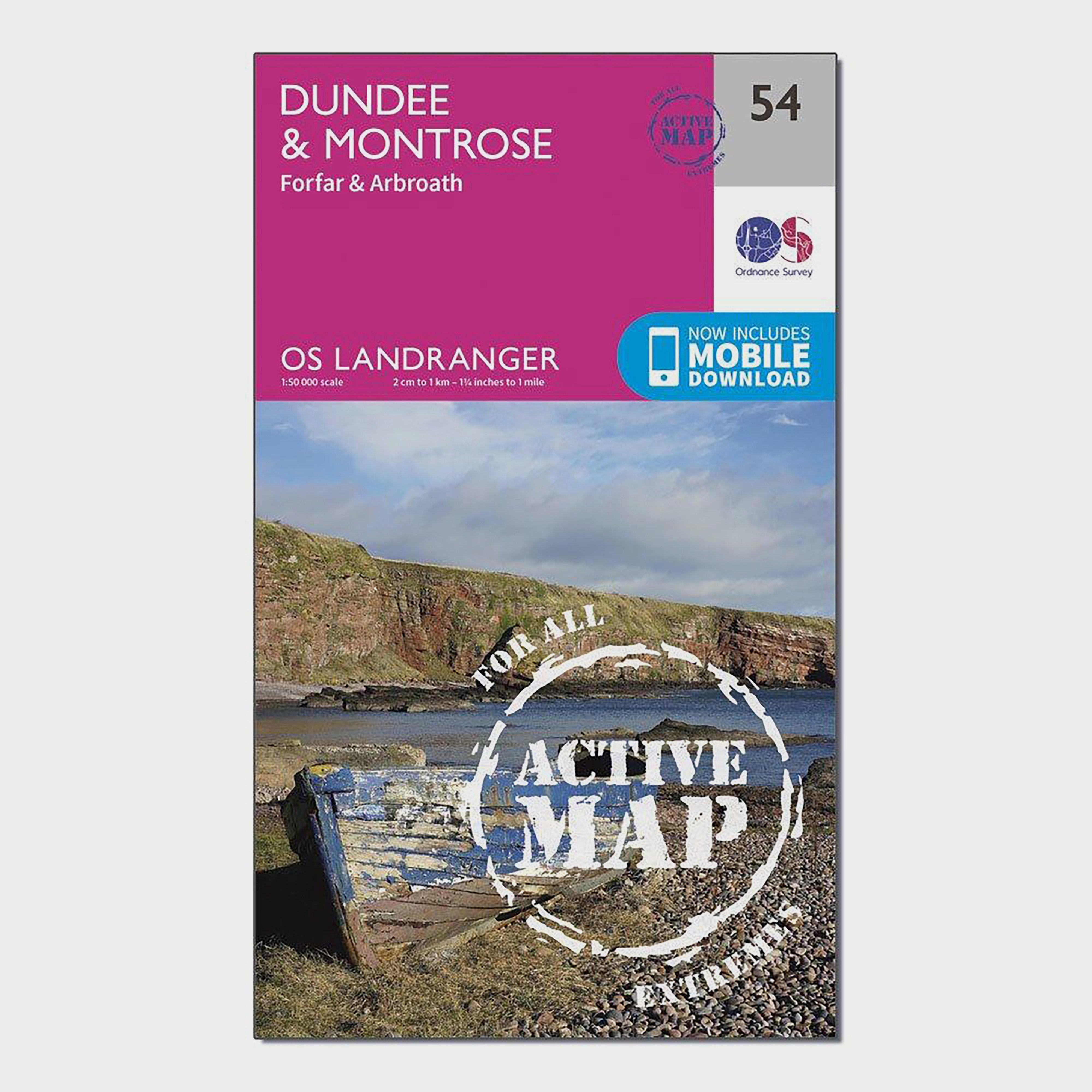 Image of Ordnance Survey Landranger Active 54 Dundee & Montrose, Forfar & Arbroath Map With Digital Version - Pink, Pink