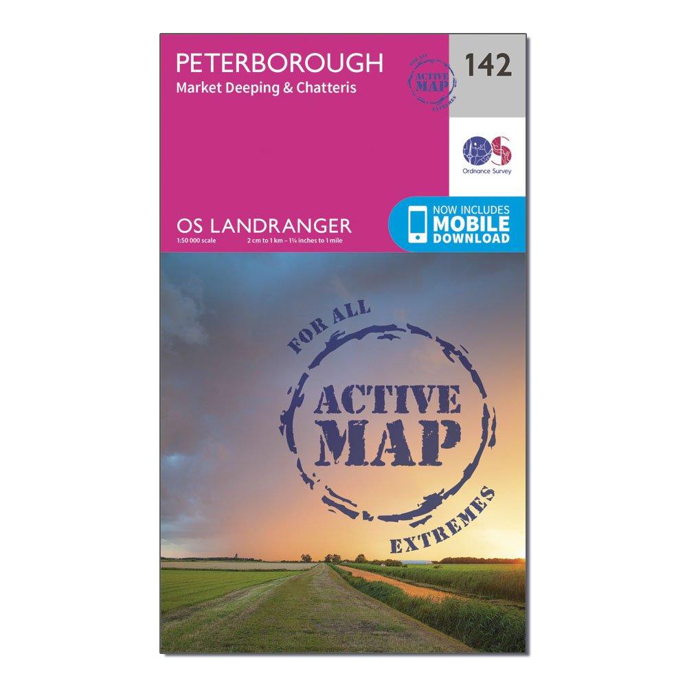 Landranger Active 142 Peterborough, Market Deeping & Chatteris Map With Digital Version - Pink, Pink