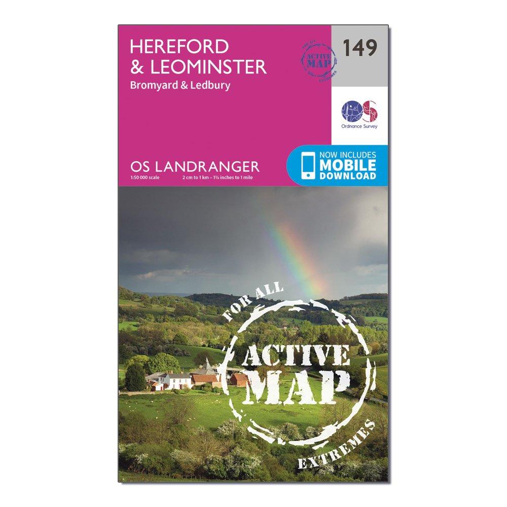 Image of Ordnance Survey Landranger Active 149 Hereford & Leominster, Bromyard & Ledbury Map With Digital Version - Pink, Pink