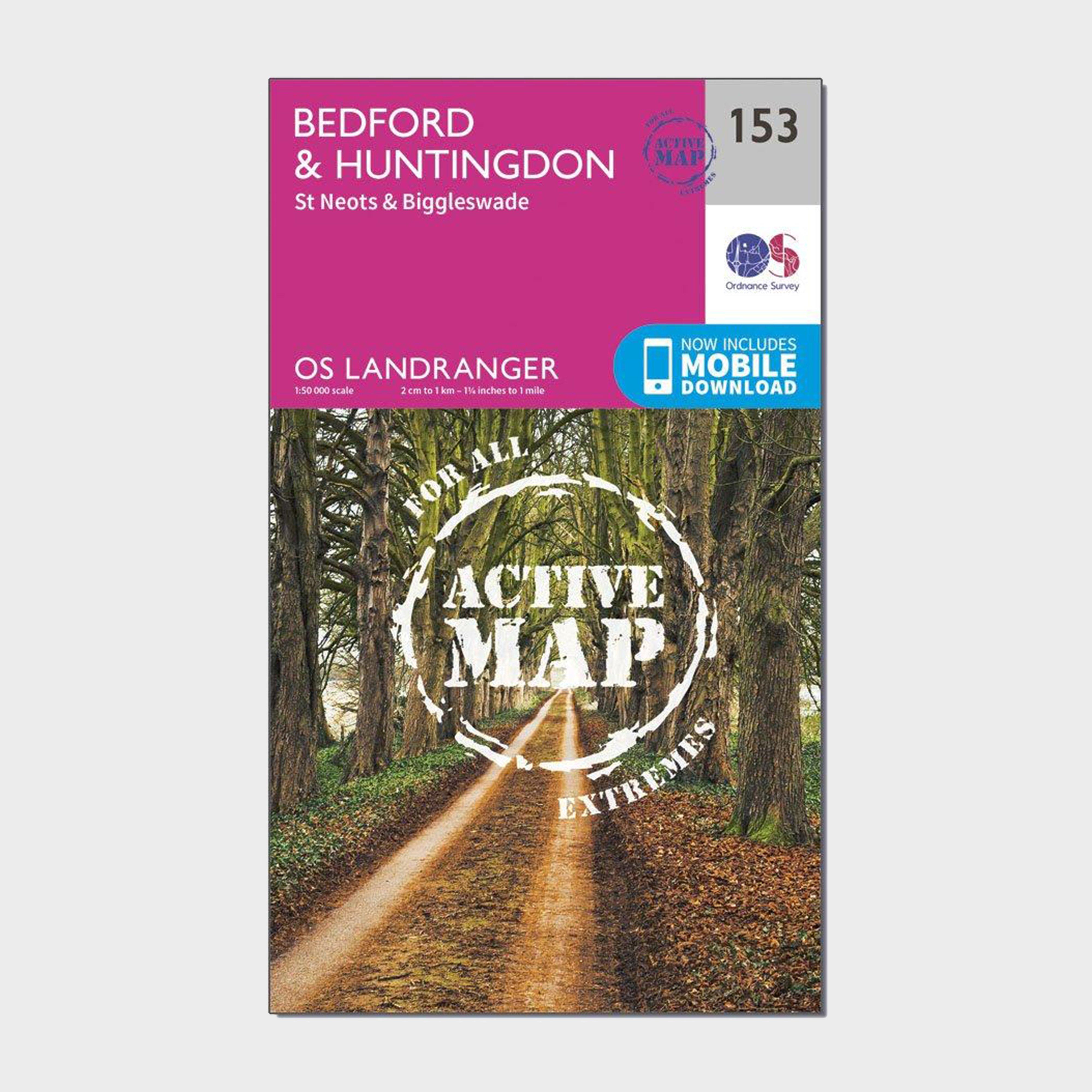 Landranger Active 153 Bedford, Huntingdon, St. Neots & Biggleswade Map With Digital Version - Pink, Pink