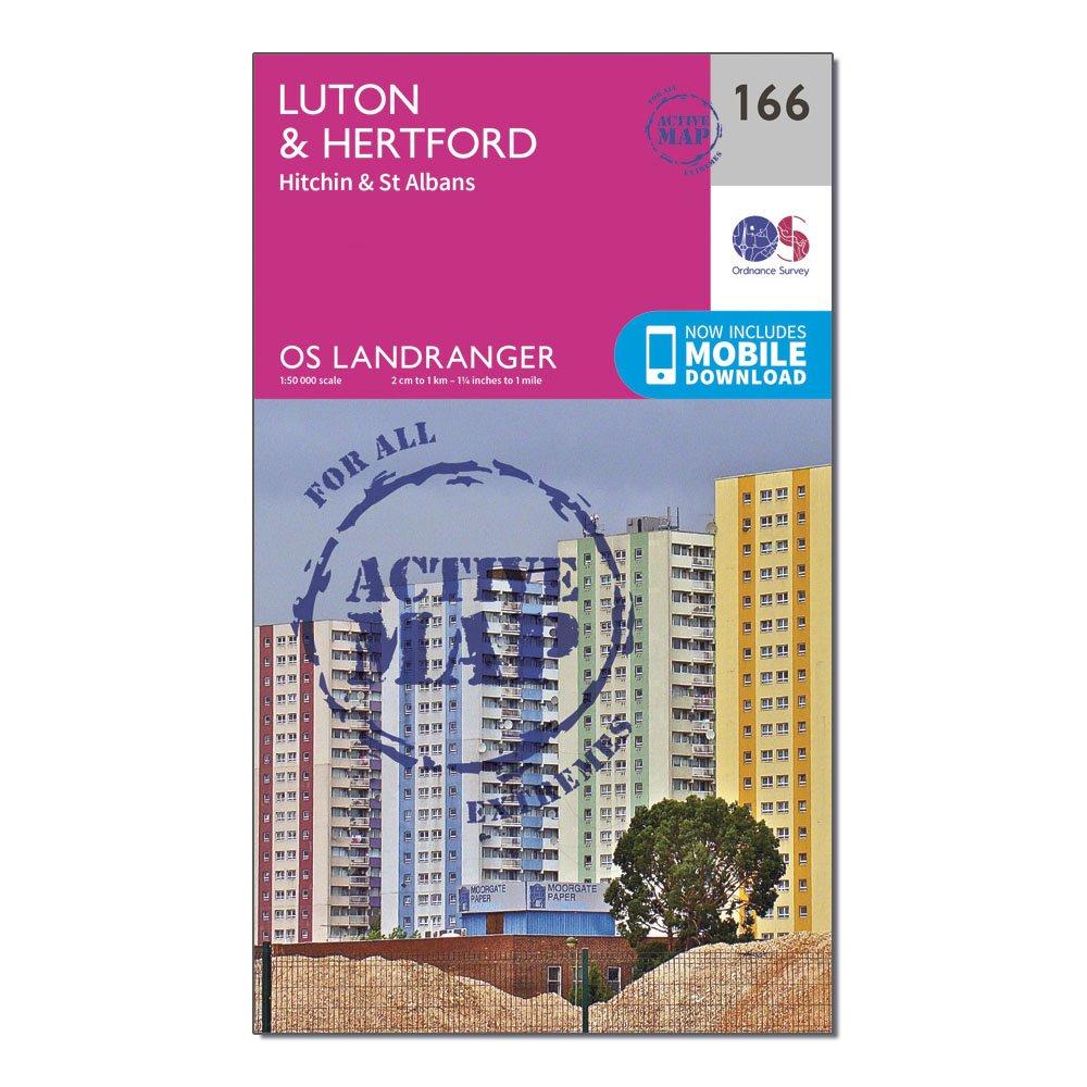 Image of Ordnance Survey Landranger Active 166 Luton, Hertford, Hitchin & St Albans Map With Digital Version - Pink, Pink
