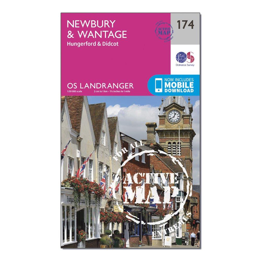 Image of Ordnance Survey Landranger Active 174 Newbury & Wantage, Hungerford & Didcot Map With Digital Version - Pink, Pink
