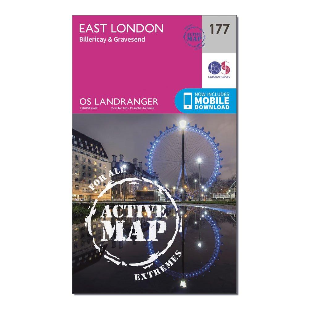 Image of Ordnance Survey Landranger Active 177 East London, Billericay & Gravesend Map With Digital Version - Pink, Pink