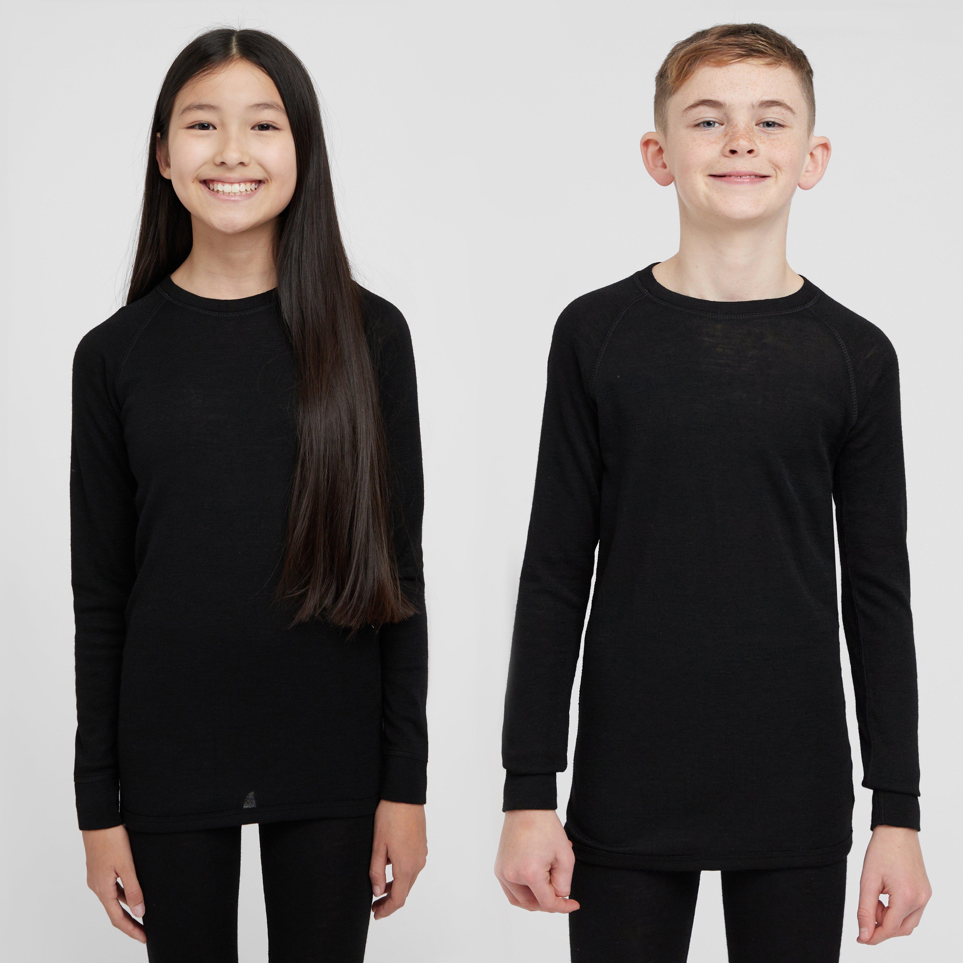 Kids' Unisex Merino Crew Baselayer, Black