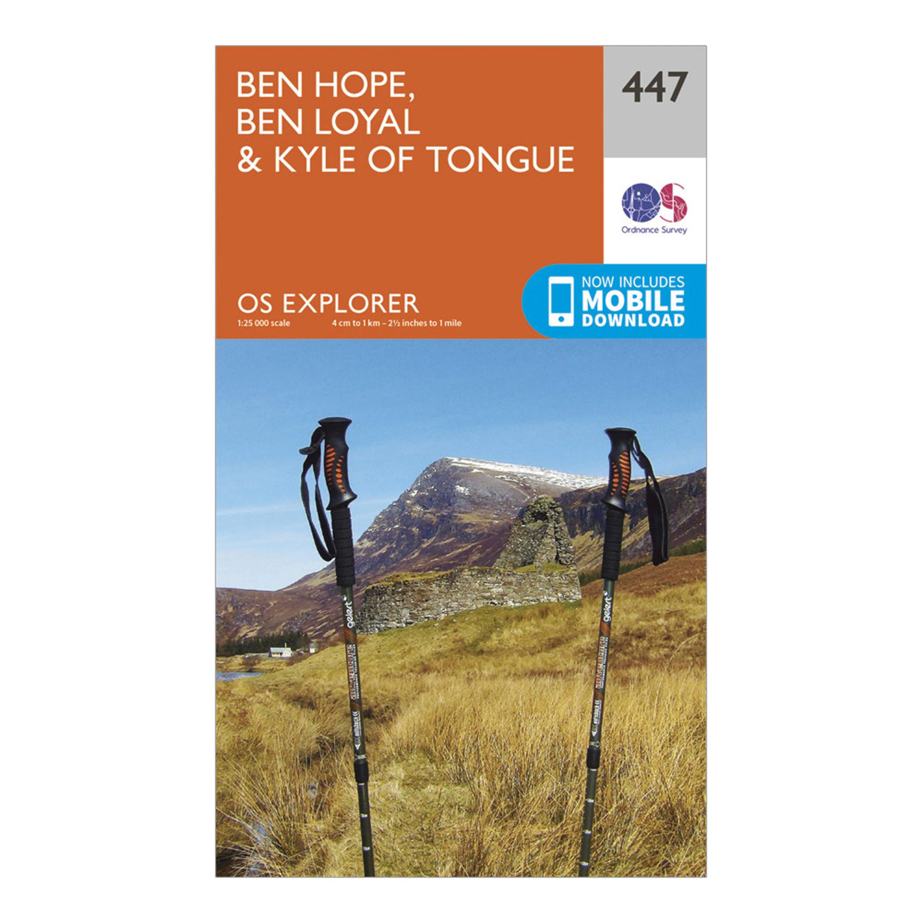 Image of Ordnance Survey Explorer 447 Ben Hope, Ben Loyal & Kyle Of Tongue Map With Digital Version - Orange, Orange