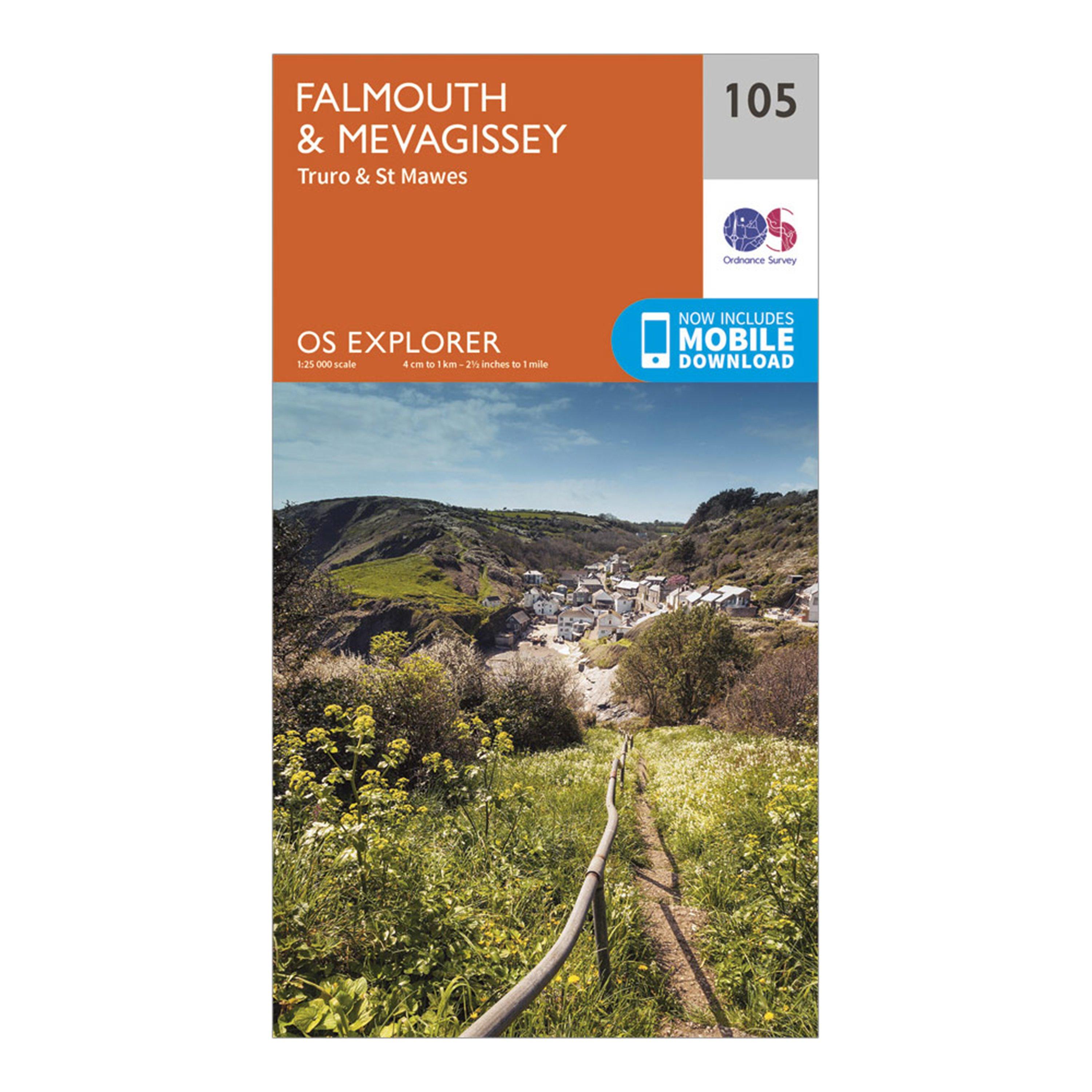 Explorer 105 Falmouth & Mevagissey Map With Digital Version - Orange, Orange