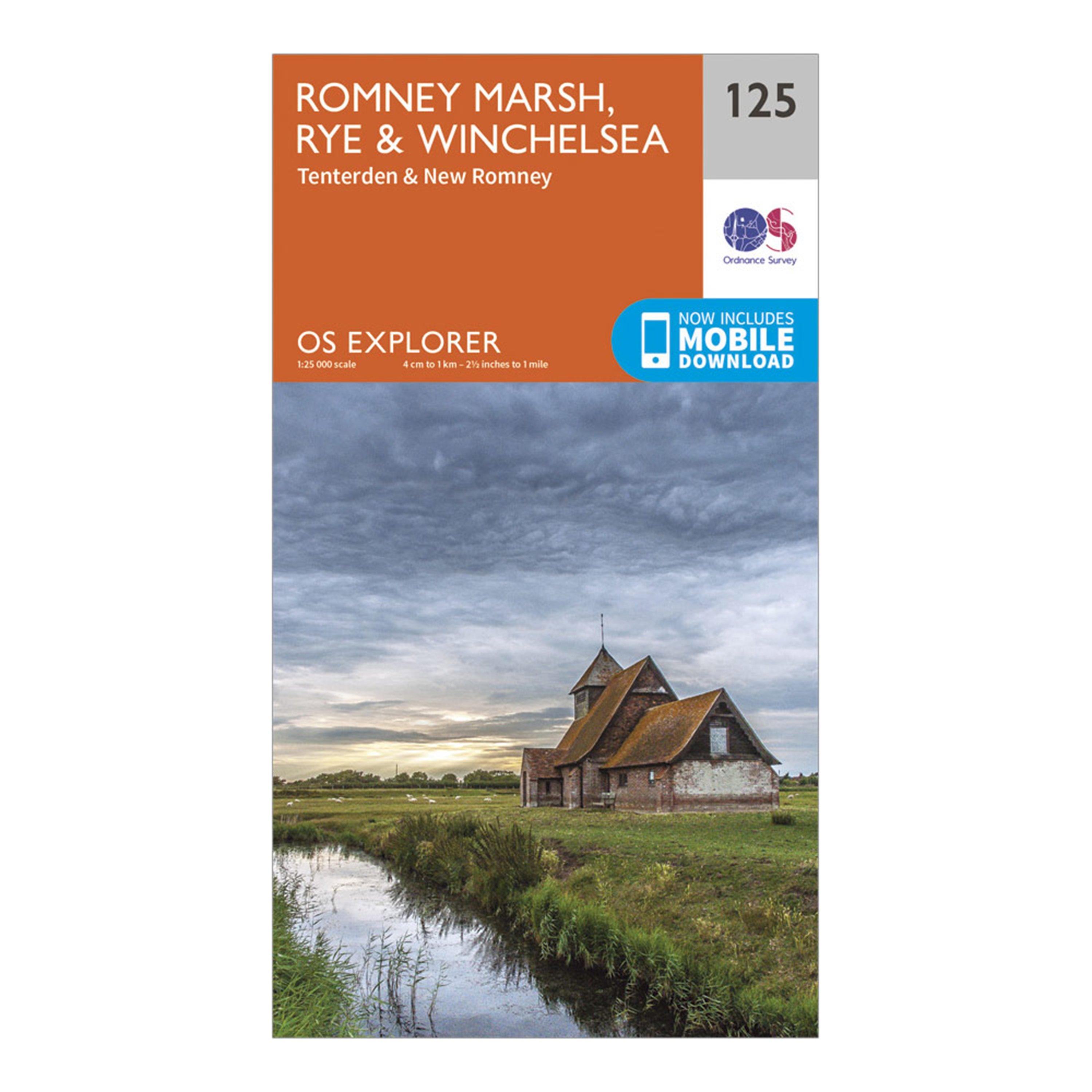 Image of Ordnance Survey Explorer 125 Romney Marsh, Rye & Winchelsea Map With Digital Version - Orange, Orange