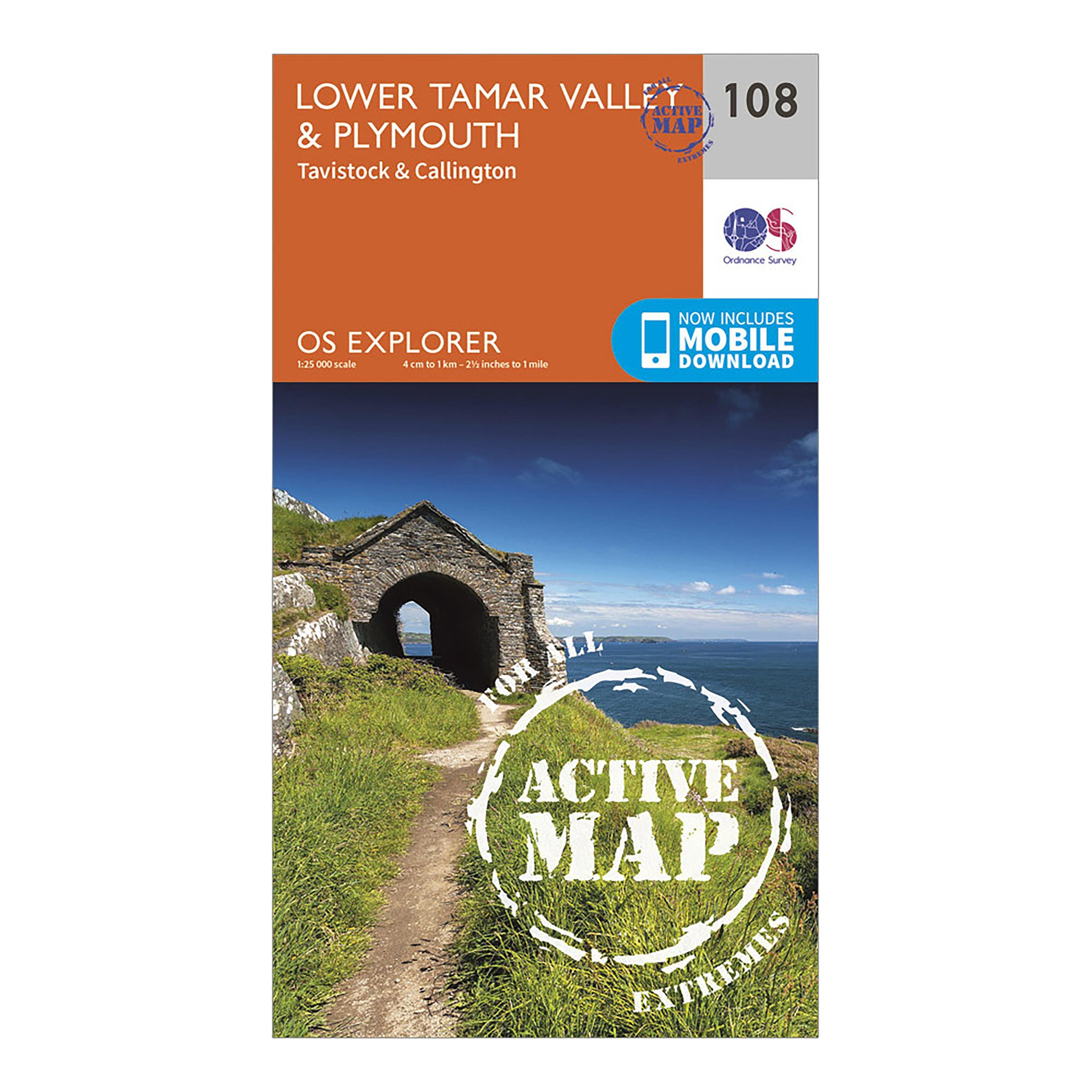 Image of Ordnance Survey Explorer Active 108 Lower Tamar Valley & Plymouth Map With Digital Version - Orange, Orange
