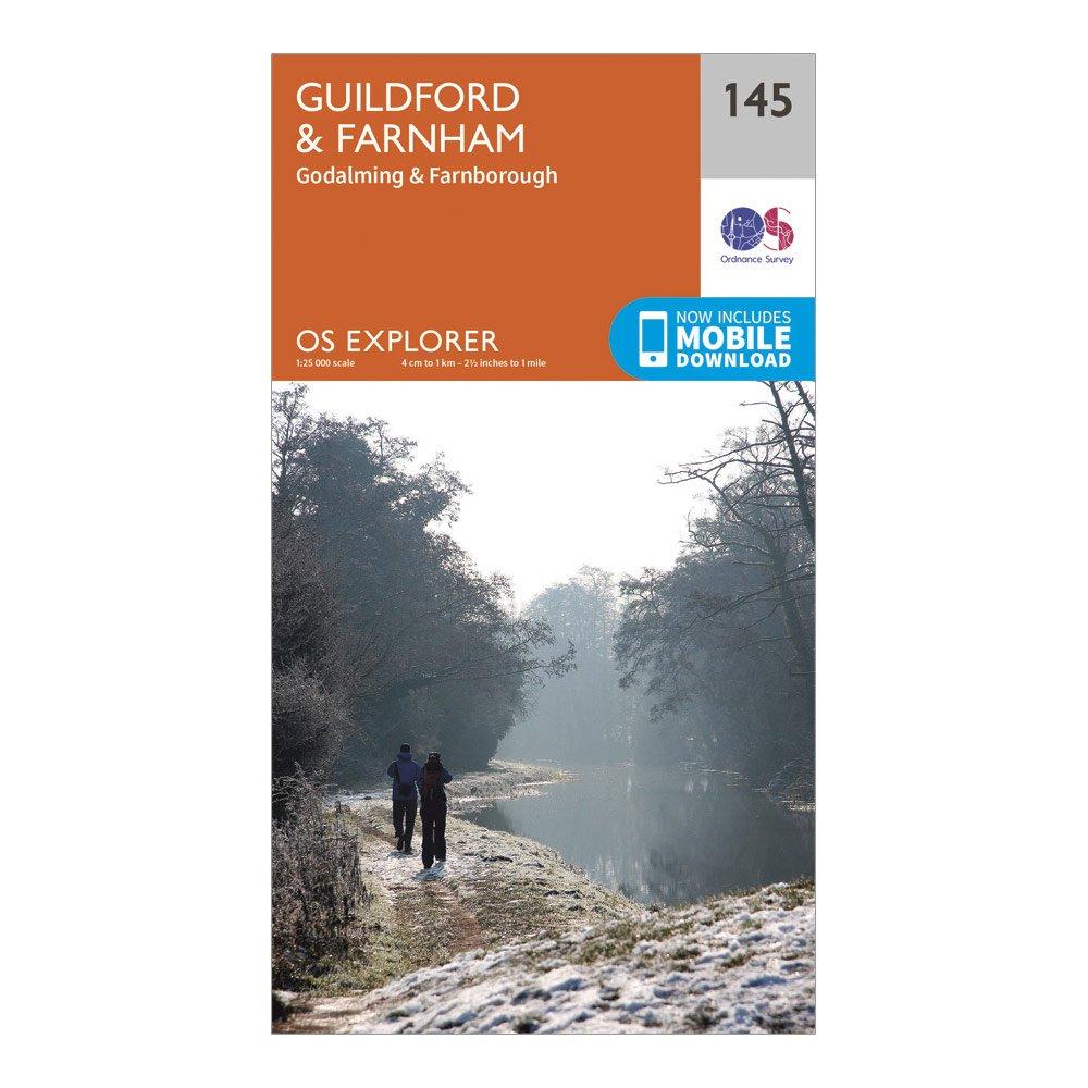 Explorer 145 Guildford & Farnham Map With Digital Version - Orange, Orange