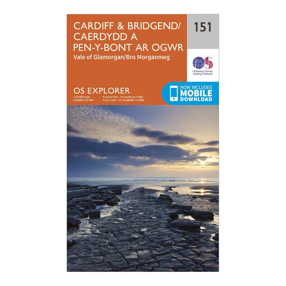 Explorer 151 Cardiff & Bridgend Map With Digital Version - Orange, Orange