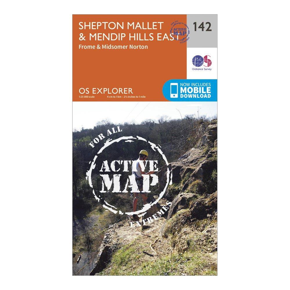 Image of Ordnance Survey Explorer Active 142 Shepton Mallet & Mendip Hills East Map With Digital Version - Orange, Orange