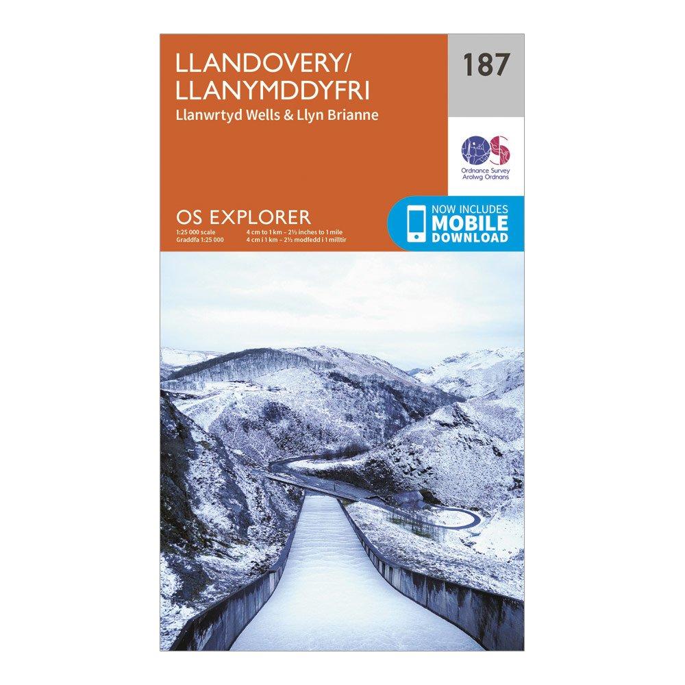 Image of Ordnance Survey Explorer 187 Llandovery, Llanwrtyd Wells & Lyn Brianne Map With Digital Version - Orange, Orange