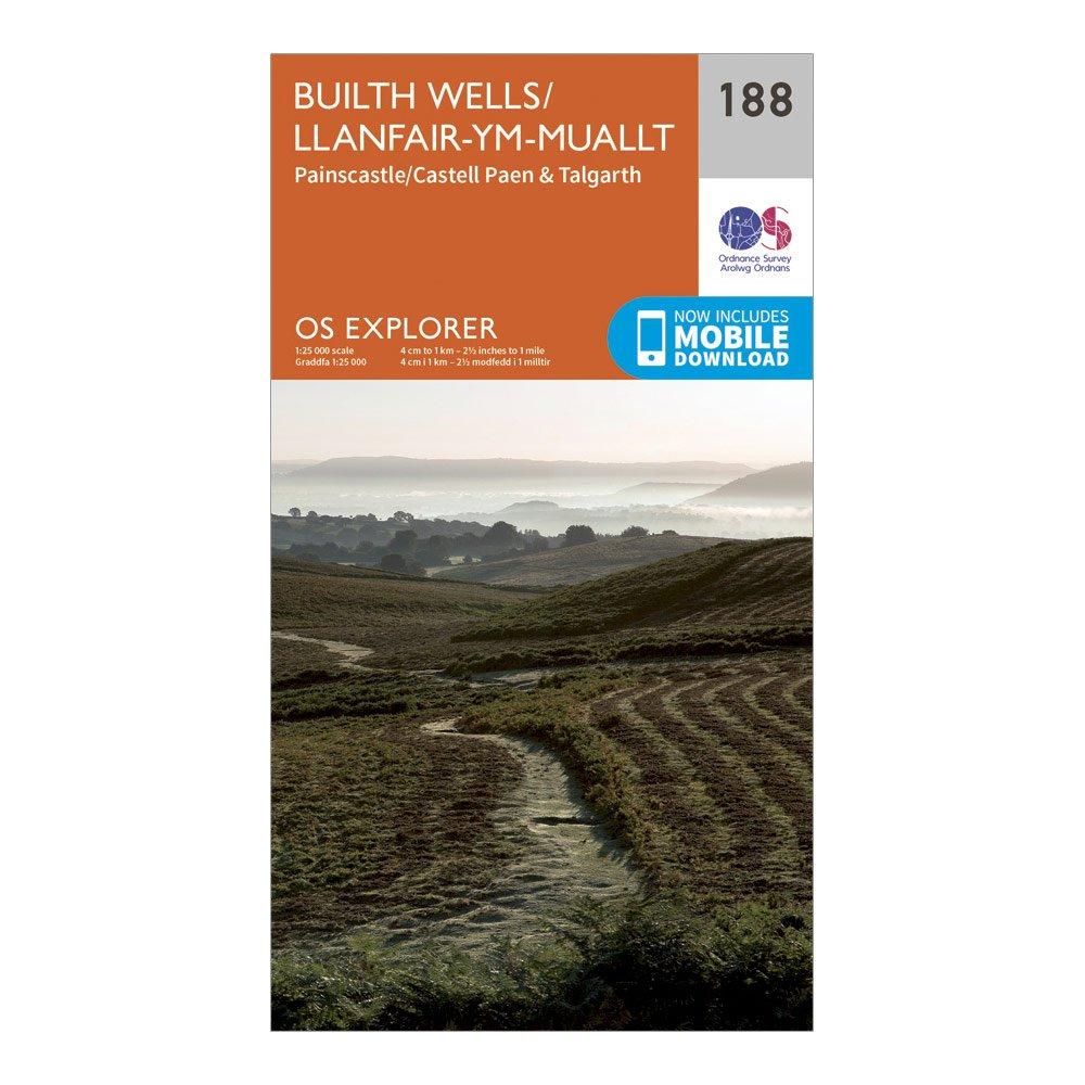 Image of Ordnance Survey Explorer 188 Builth Wells, Paincastle & Talgarth Map With Digital Version - Orange, Orange
