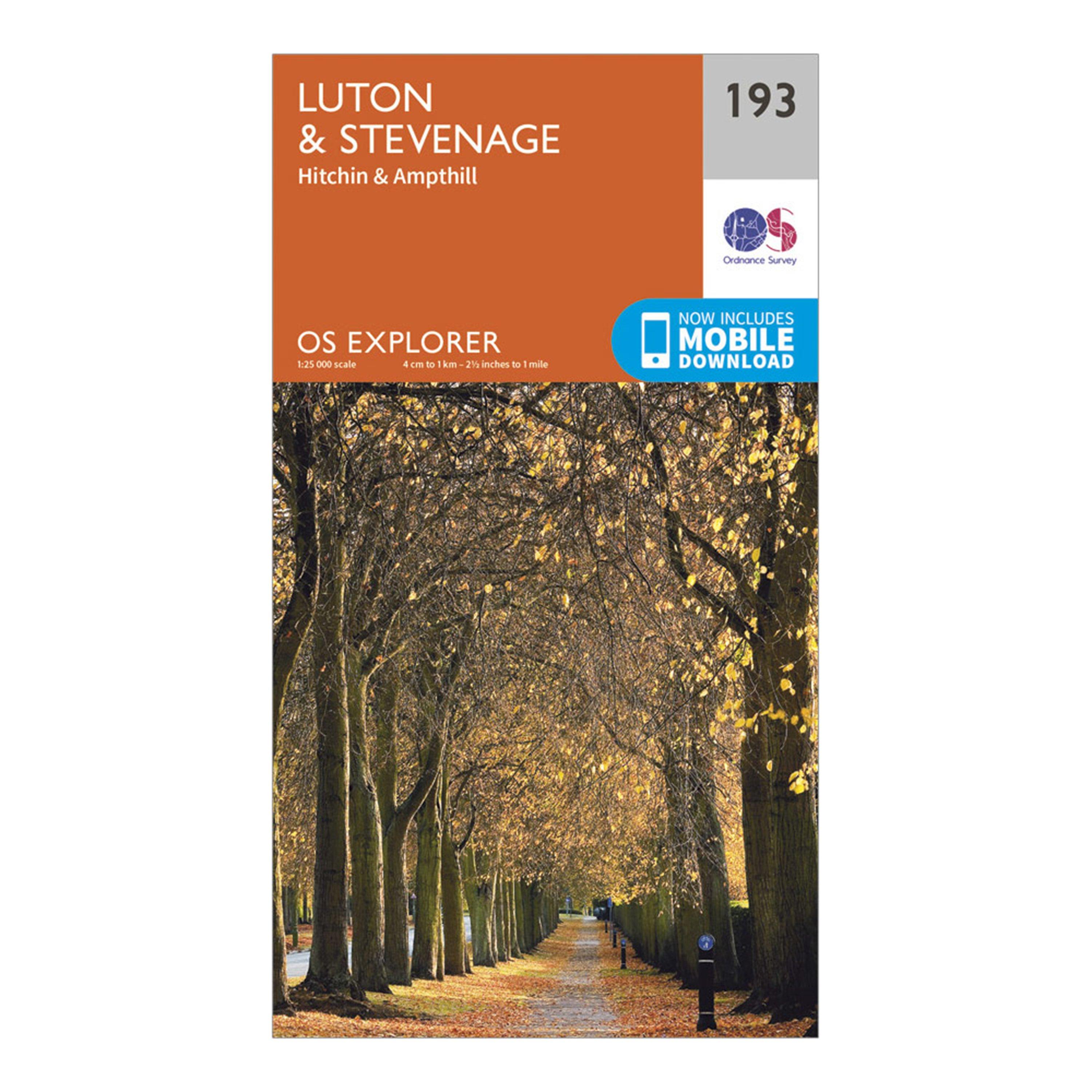 Image of Ordnance Survey Explorer 193 Luton & Stevenage, Hitchin & Ampthill Map With Digital Version - Orange, Orange