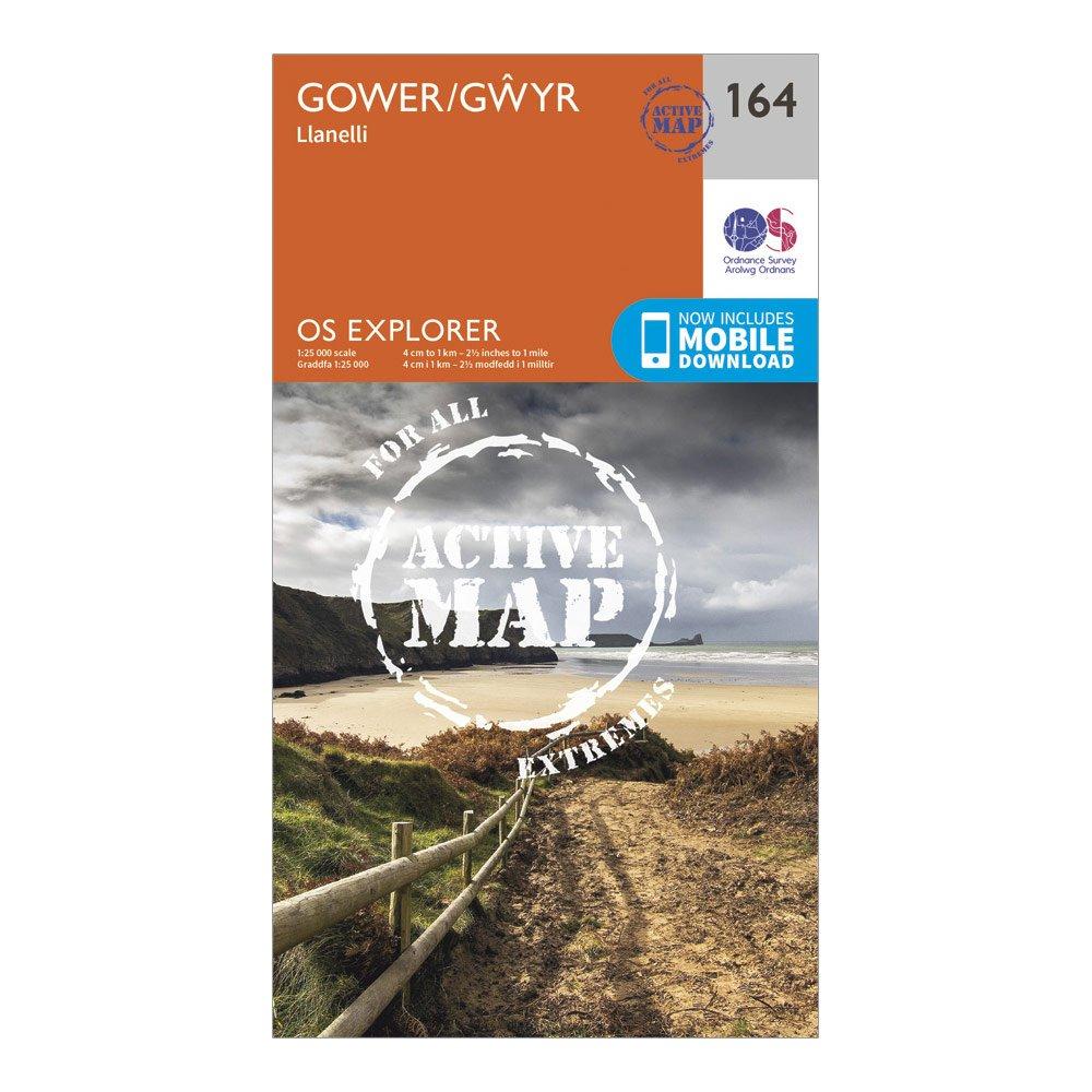Image of Ordnance Survey Explorer Active 164 Gower & Llanelli Map With Digital Version - Orange, Orange