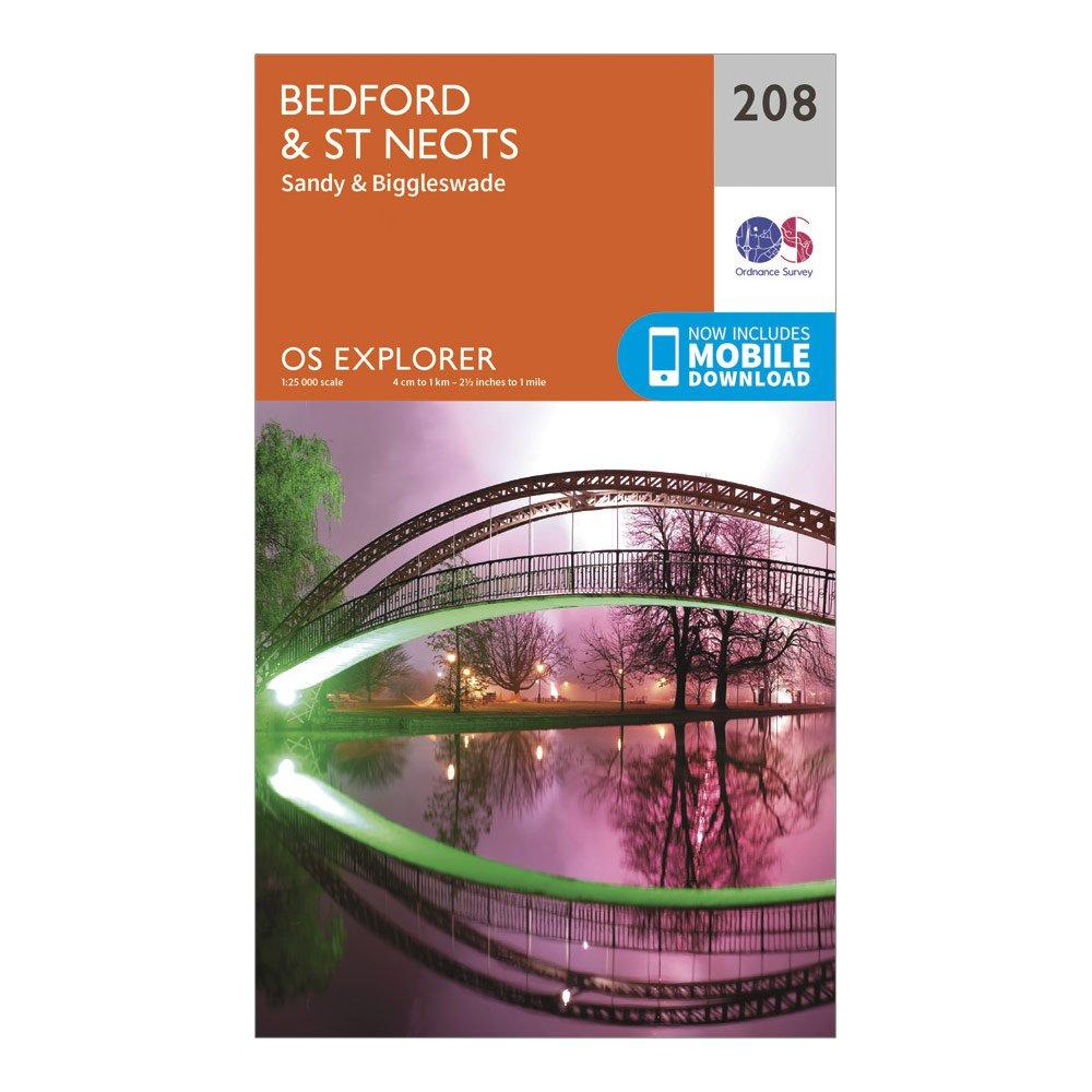 Image of Ordnance Survey Explorer 208 Bedford, St Neots, Sandy & Biggleswade Map With Digital Version - Orange, Orange