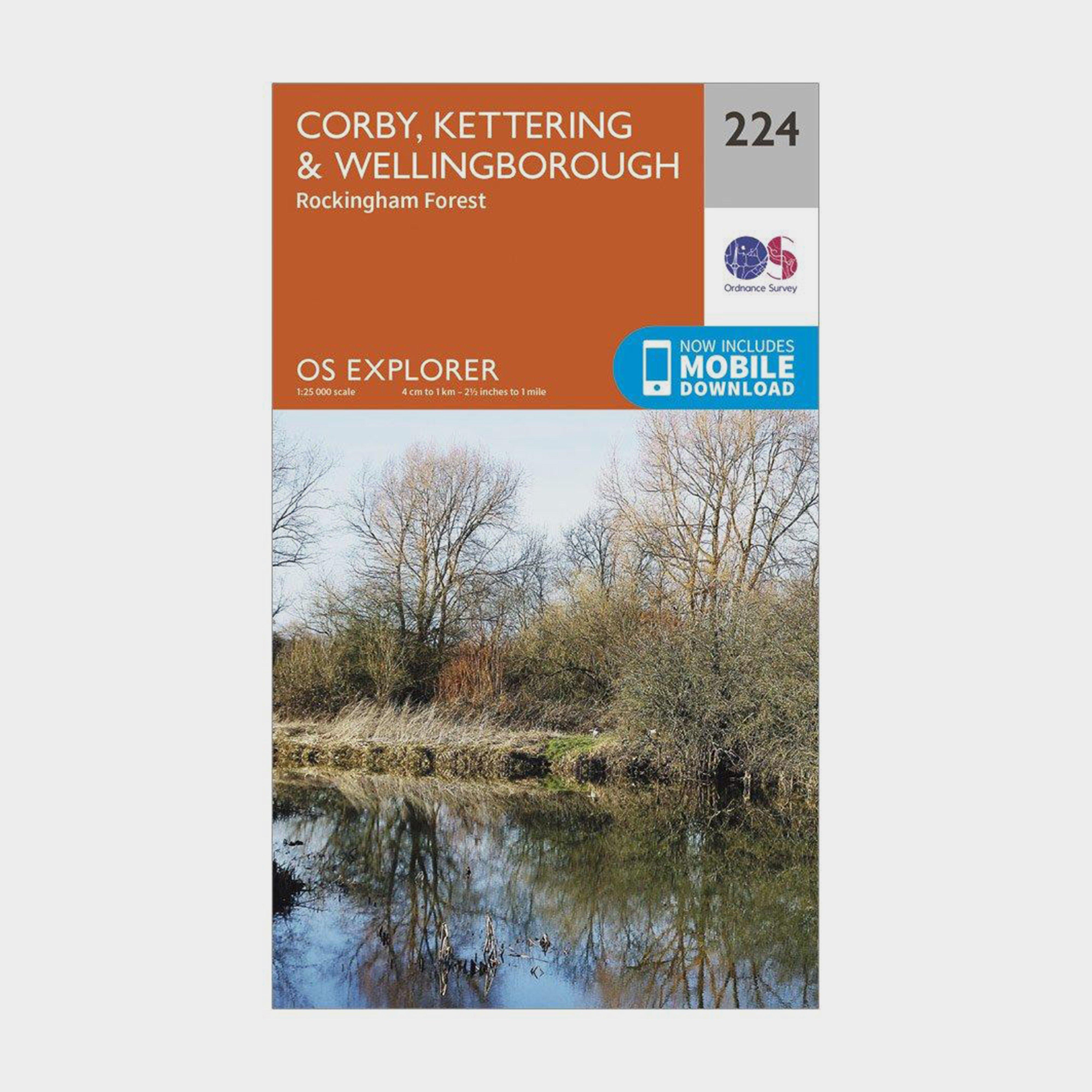 Explorer 224 Corby, Kettering & Wellingborough Map With Digital Version - Orange, Orange