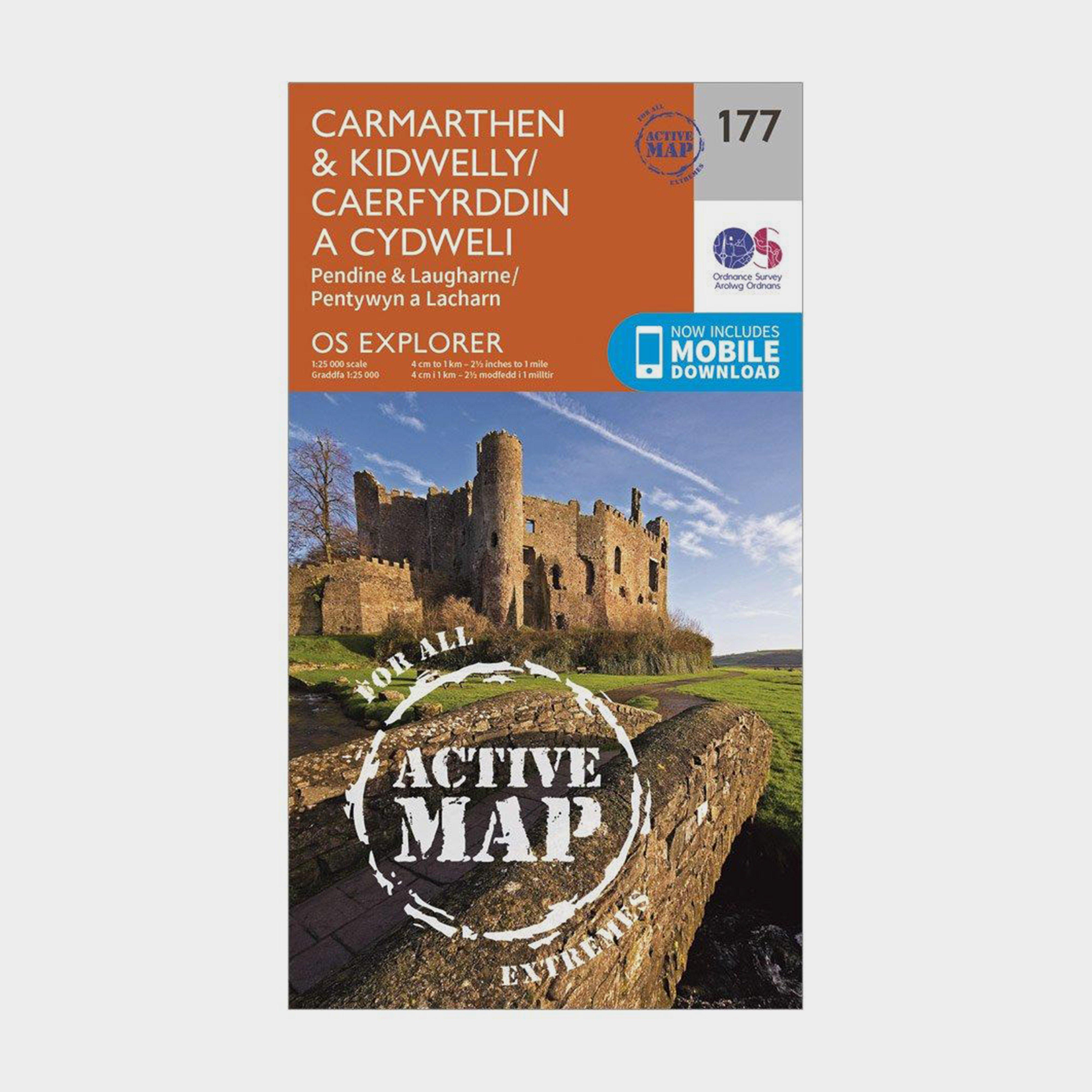 Image of Ordnance Survey Explorer Active 177 Carmarthen & Kidwelly Map With Digital Version - Orange, Orange