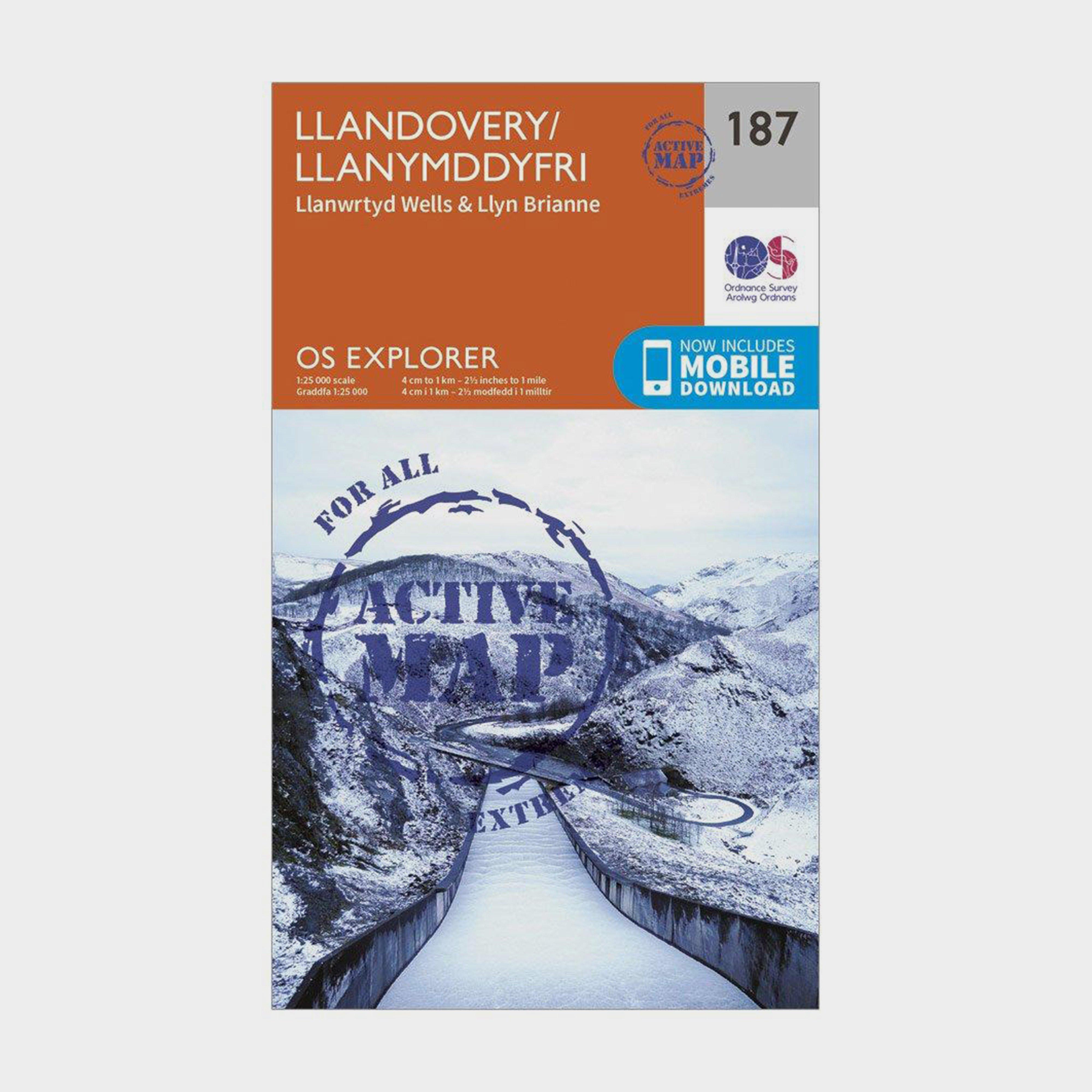 Image of Ordnance Survey Explorer Active 187 Llandovery, Llanwrtyd Wells & Lyn Brianne Map With Digital Version - Orange, Orange