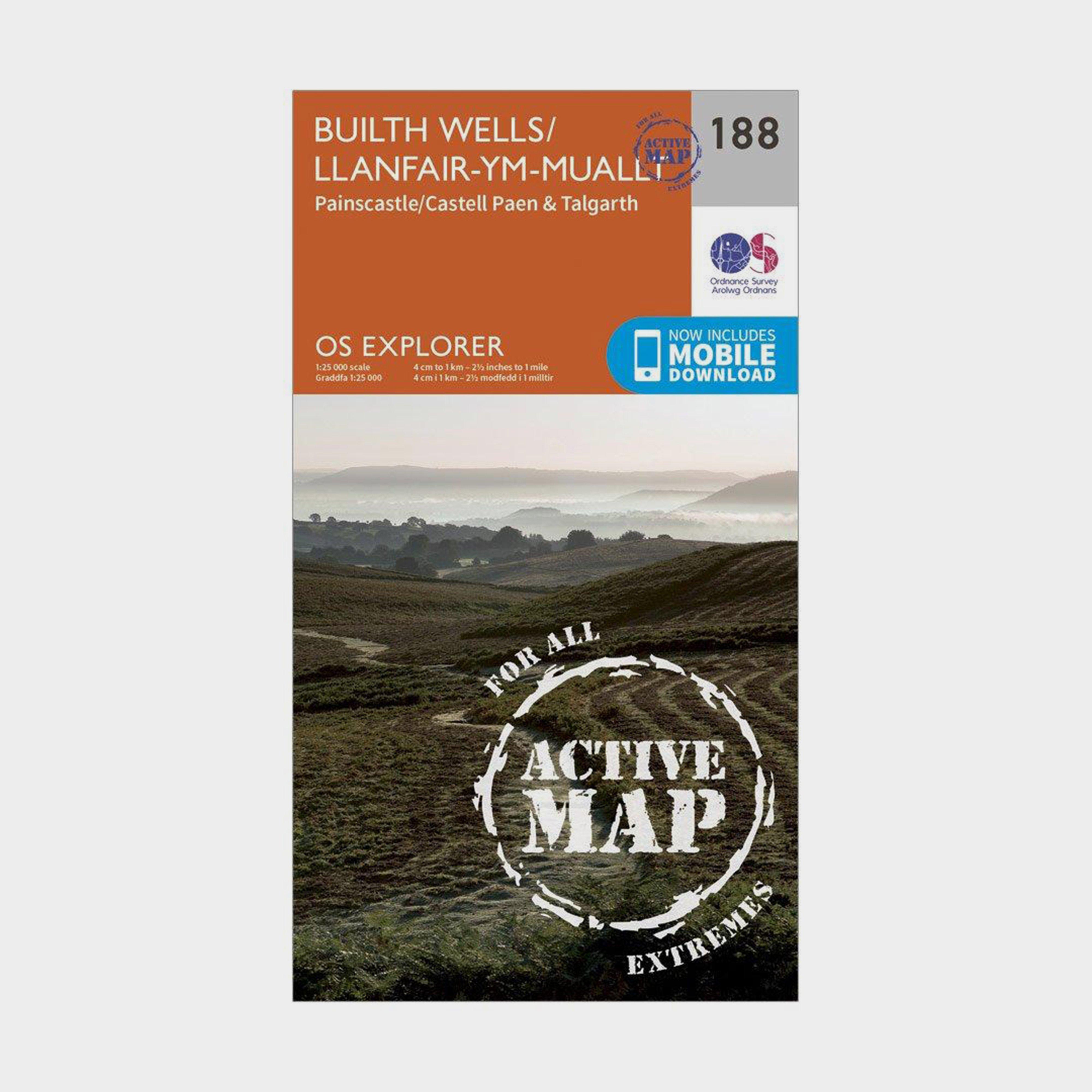 Image of Ordnance Survey Explorer Active 188 Builth Wells, Painscastle & Talgarth Map With Digital Version - Orange, Orange