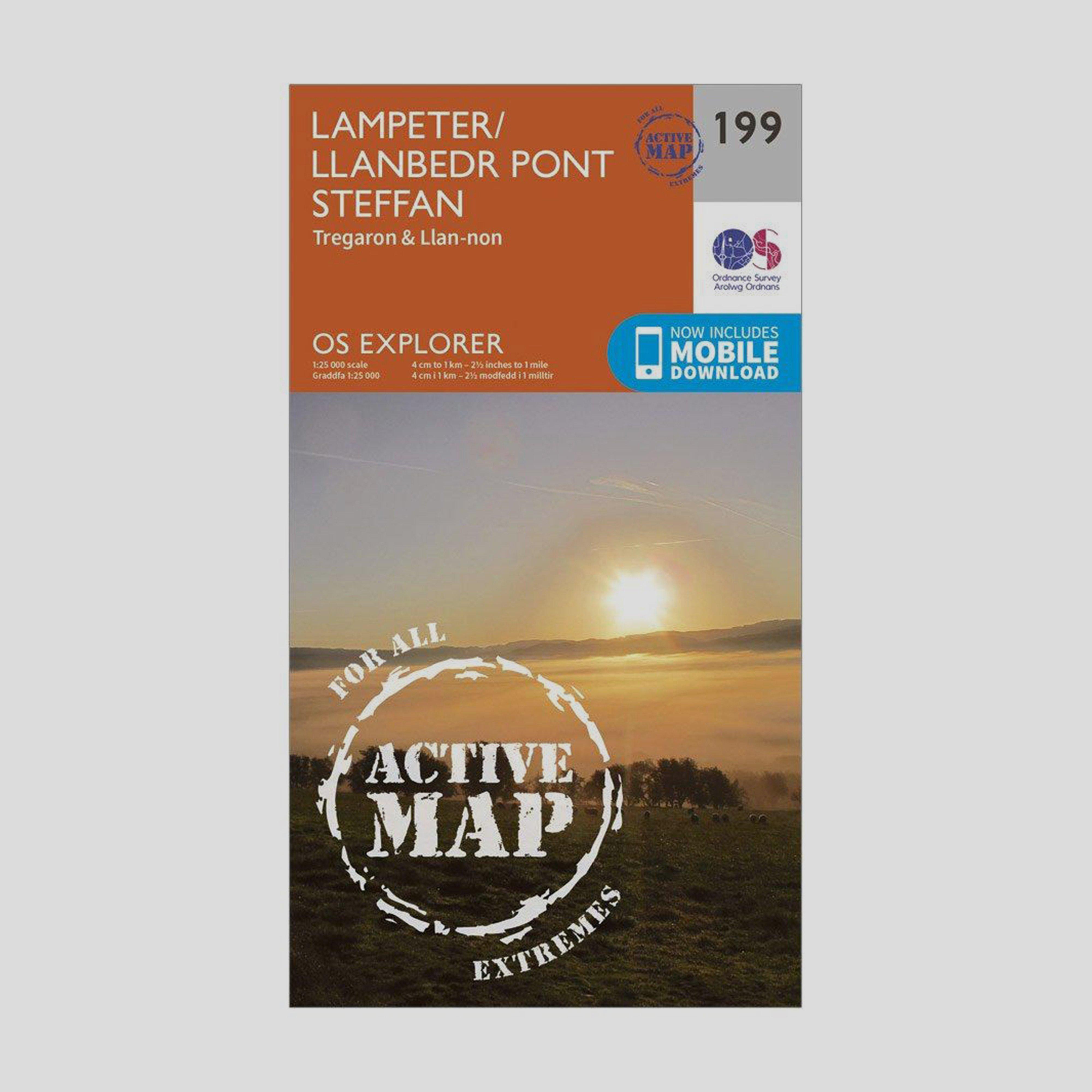 Image of Ordnance Survey Explorer Active 199 Lampeter, Tregaron & Llan-Non Map With Digital Version - Orange, Orange