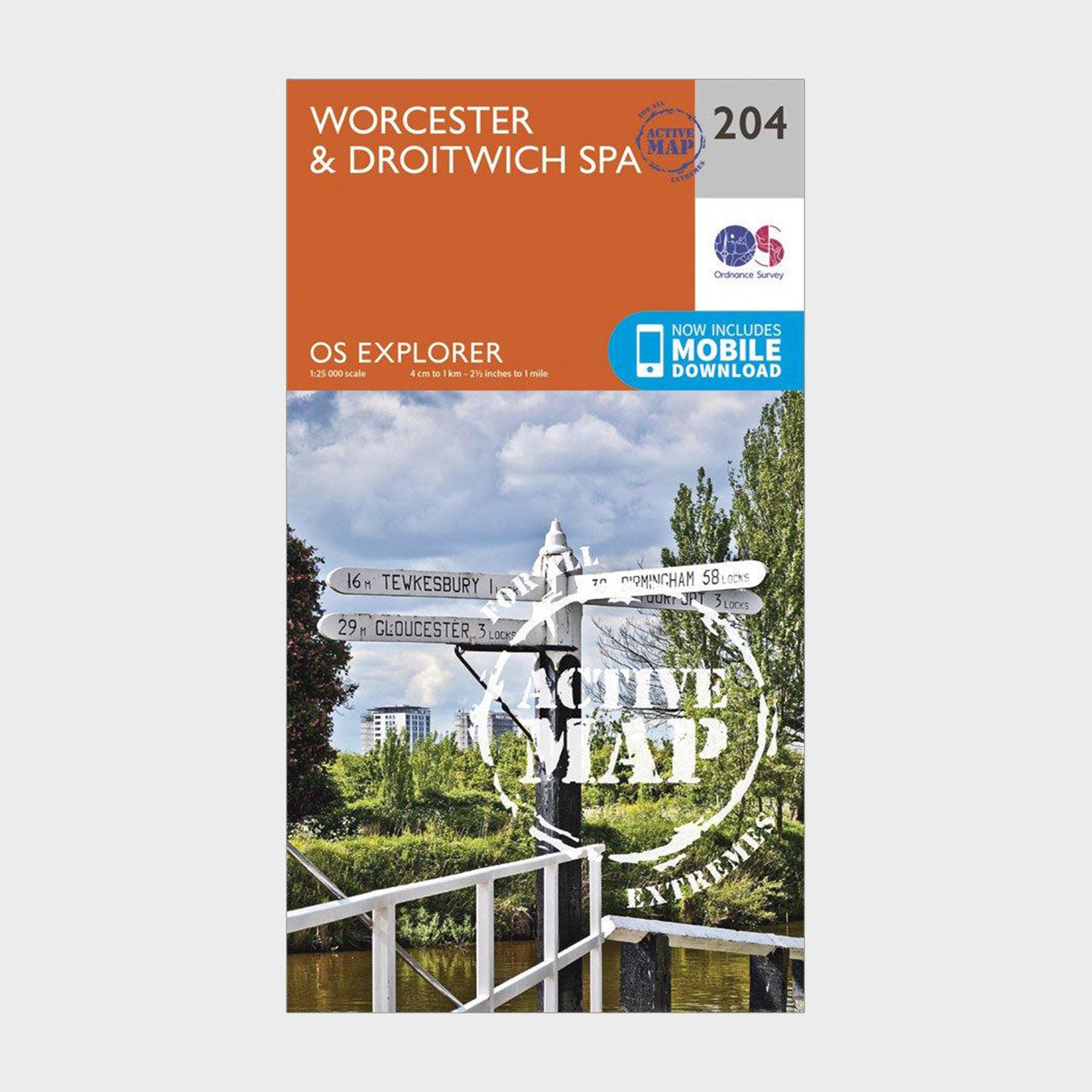 Explorer Active 204 Worcester & Droitwich Spa Map With Digital Version - Orange, Orange