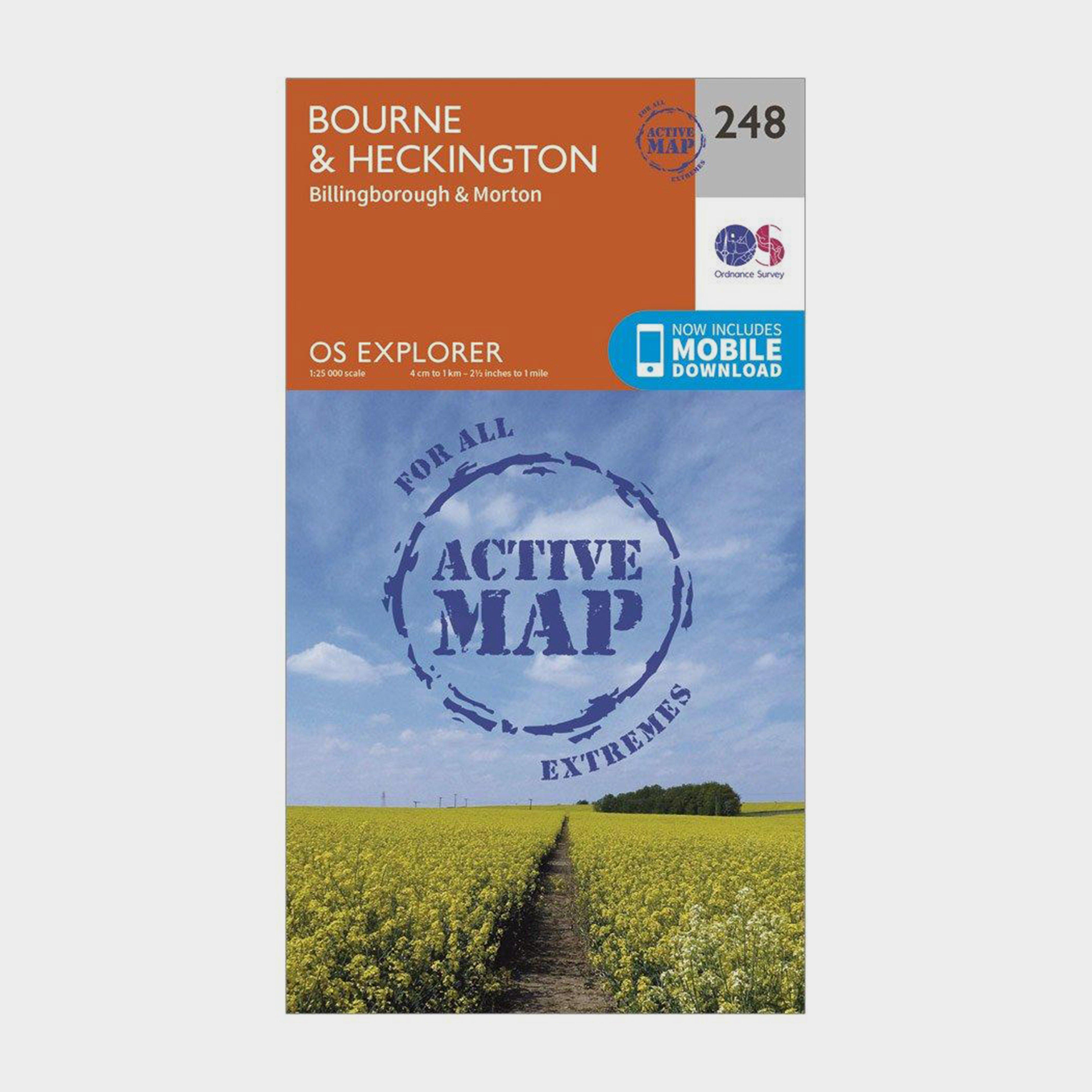 Image of Ordnance Survey 071407 Explorer Active 248 Bourne & Heckington Map With Digital Version - Orange, Orange