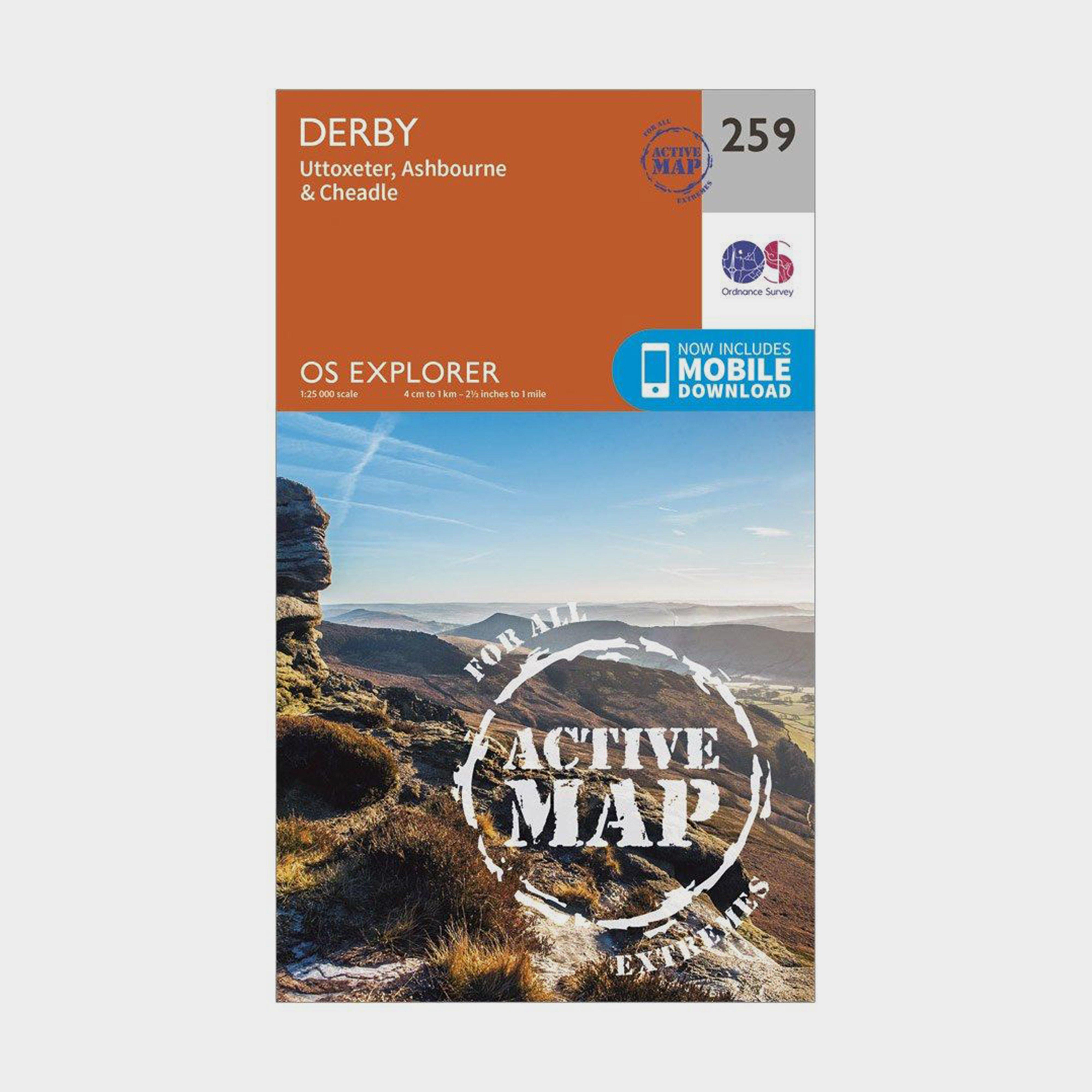 Image of Ordnance Survey Explorer Active 259 Derby, Uttoxeter, Ashbourne & Cheadle Map With Digital Version - Orange, Orange